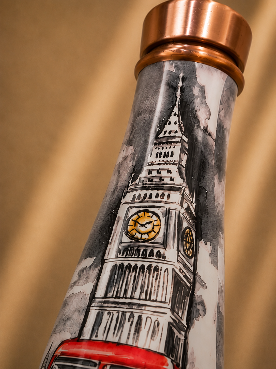 Copper Water Bottle with London Big Ben & Red Bus Travel Print – Rihla