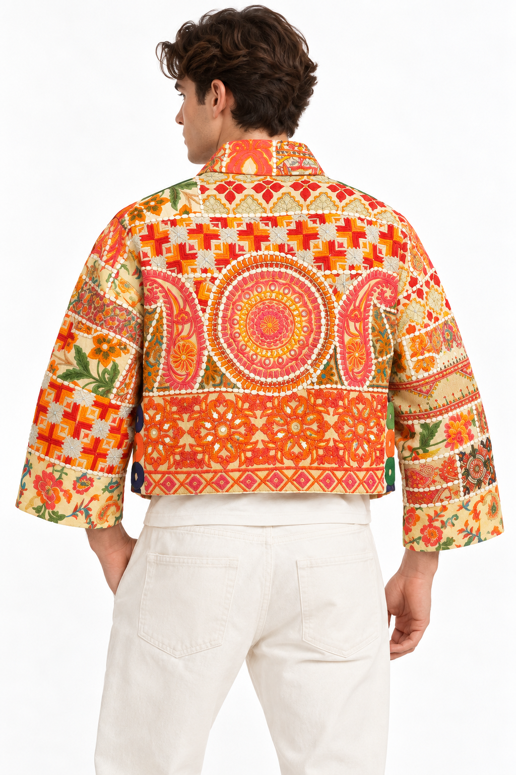 Handmade Multicoloured Embroidered Jacket with Floral & Geometric Detailing | Rawan