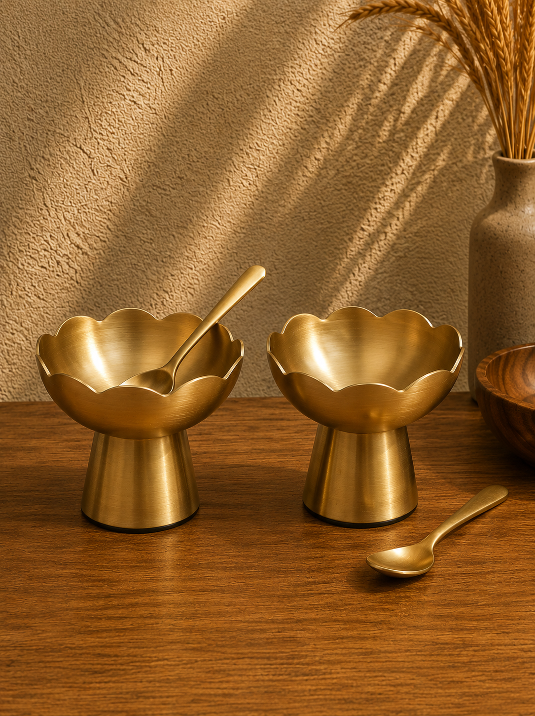 Brass Serving Bowl Set with Spoons – Decorative Dessert Bowls