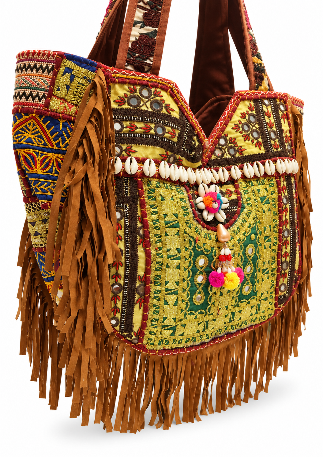 Handmade Embroidered Fringe Tote Bag with Detailed Craft | Annalise