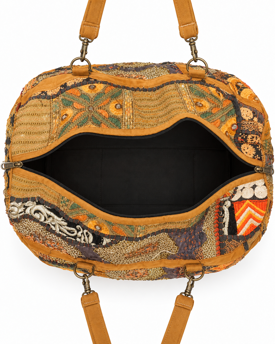 Handmade Embroidered Patchwork Duffle Bag with Mirror & Sequin Detailing | Sofia