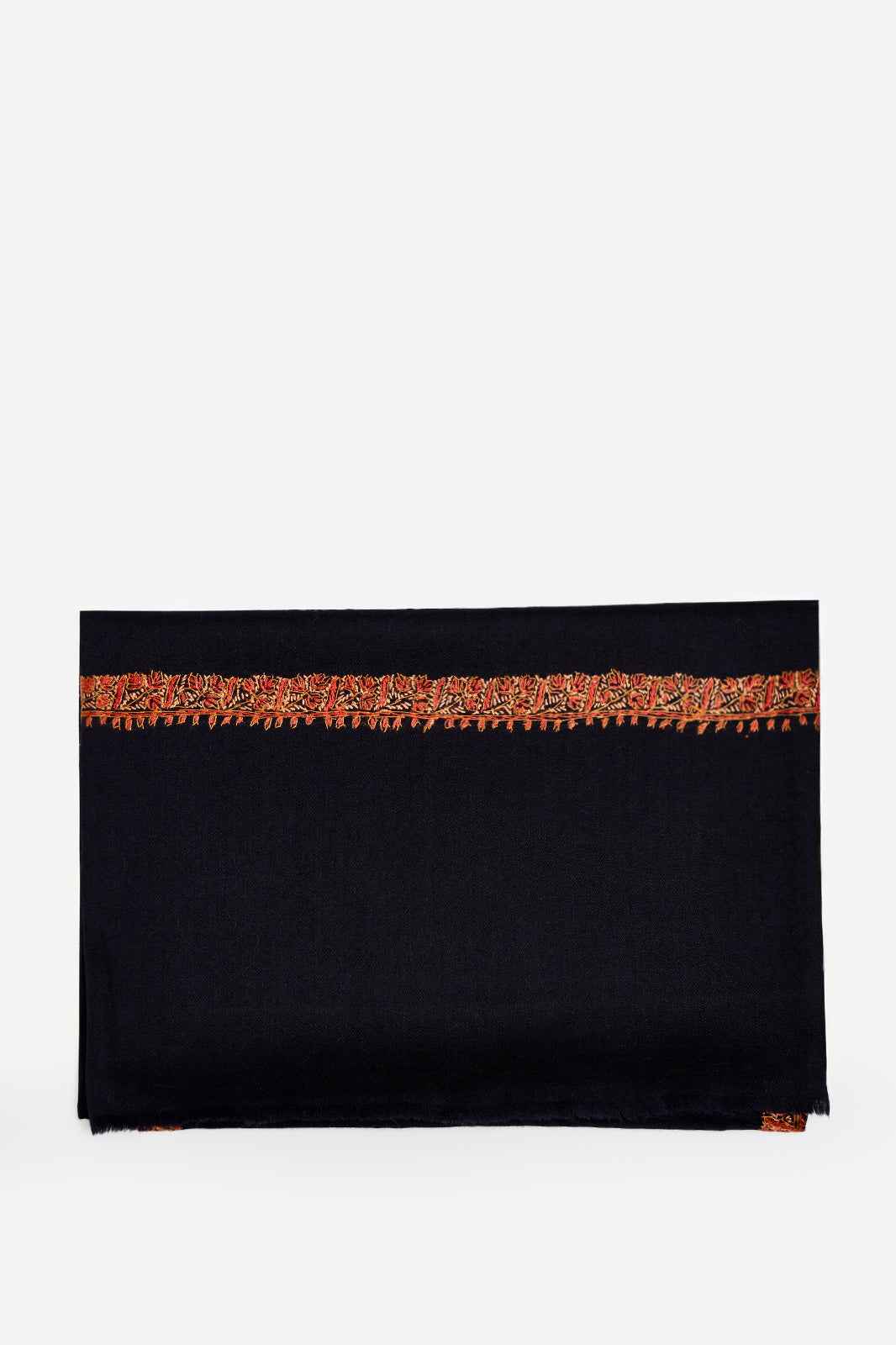 Black Fine Wool Shawl with Traditional Machine Embroidery & Heritage Elegance | Alkyone