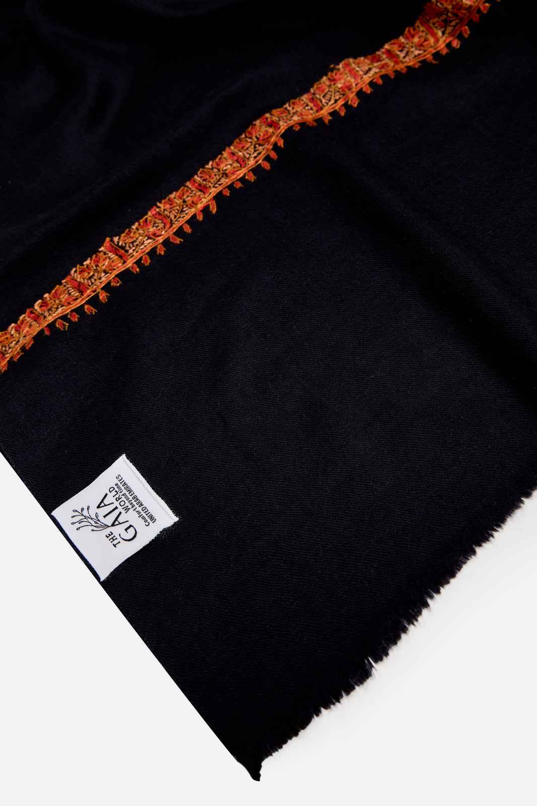 Black Fine Wool Shawl with Traditional Machine Embroidery & Heritage Elegance | Alkyone