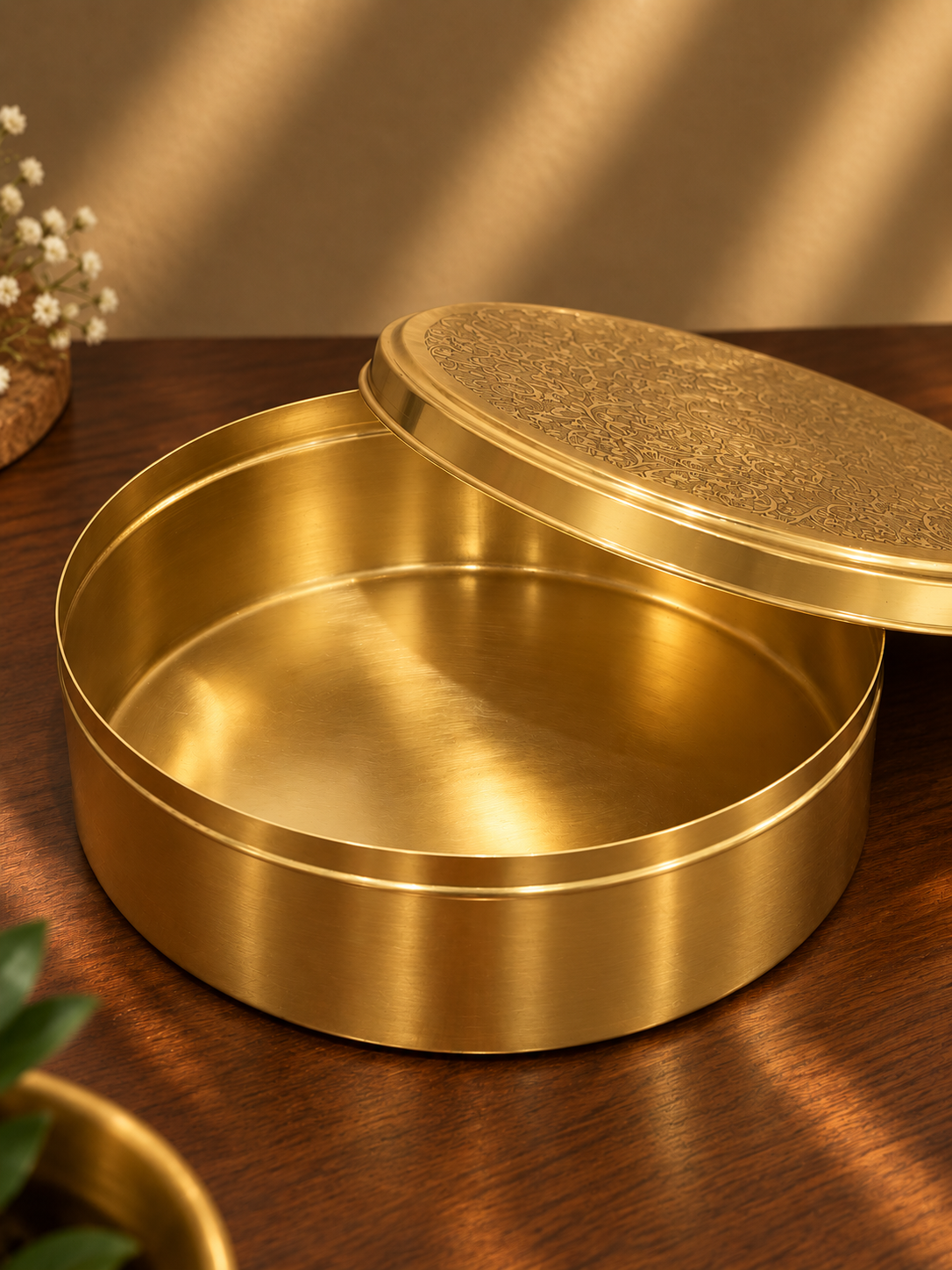 7.5 Inches Brass Storage Box with Decorative Lid | Talaa