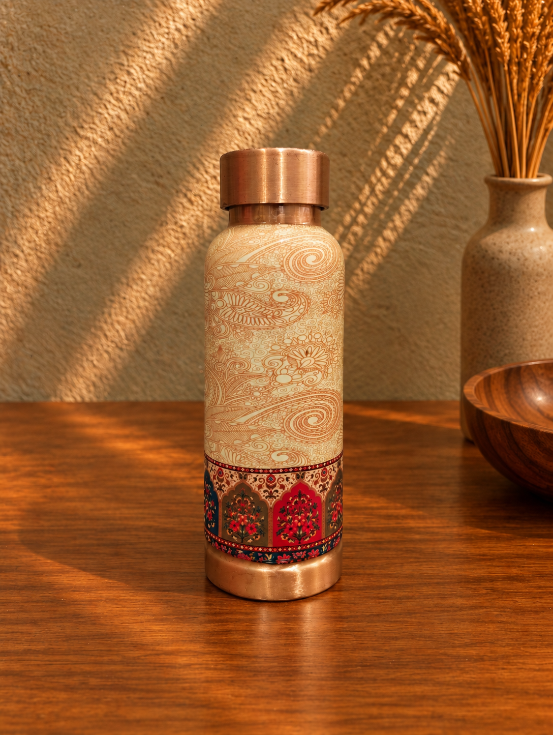 Copper Water Bottle with Decorative Floral Design | Zahraly