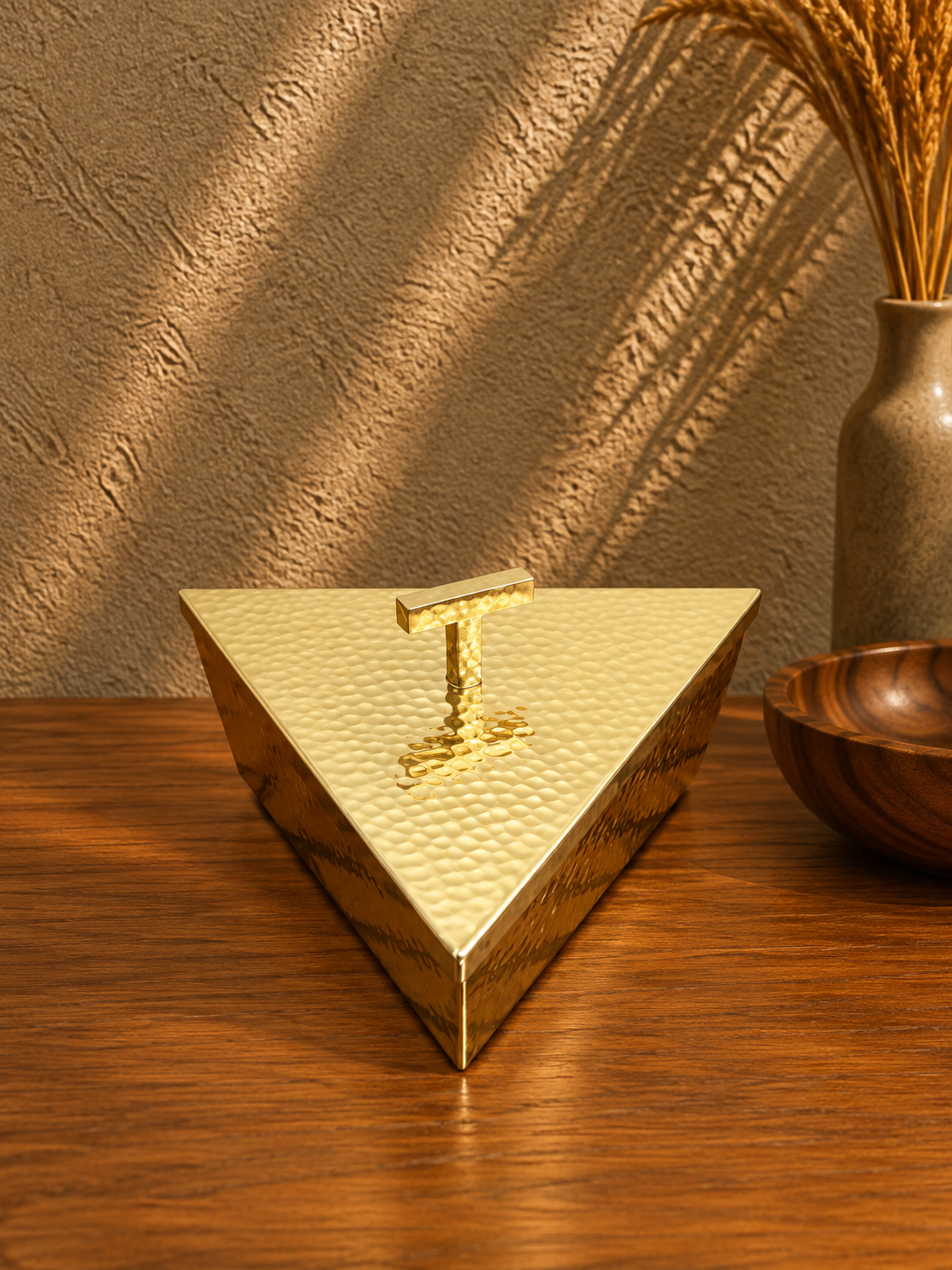Brass Spice Box with Geometric Compartments and Spoon – Aurelia
