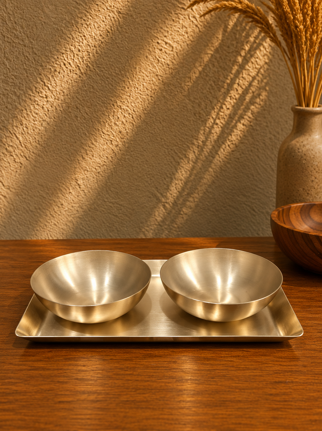 Bronze Dry Fruit Plate and Bowl Set – Decorative Serving Tray with 2 Bowls