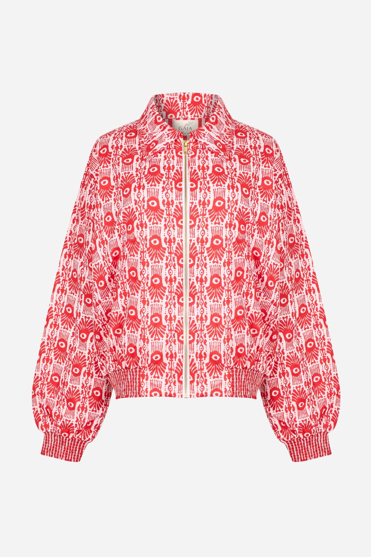 Reversible Multicolour Hand Block Printed Cotton Bomber Jacket with Intricate Red Motif | Daphnis