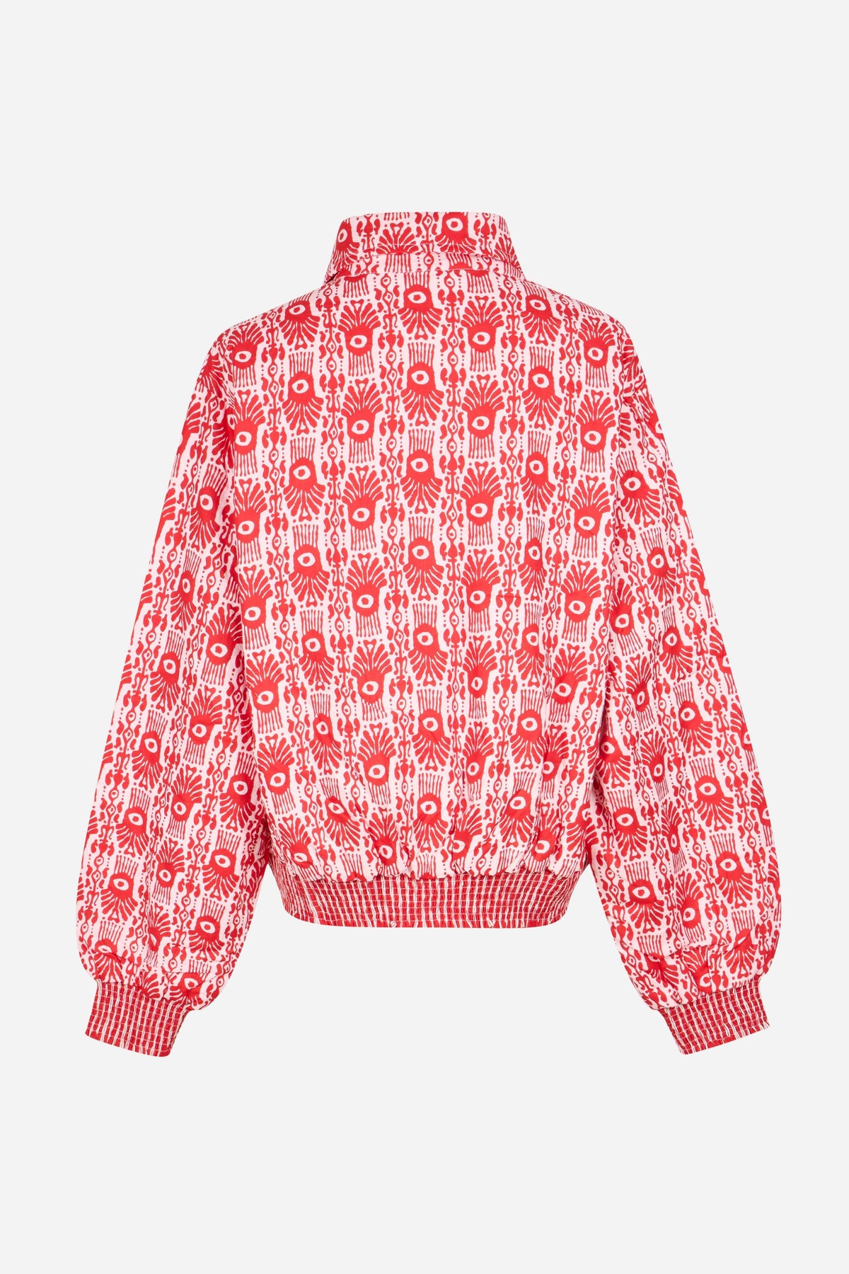 Reversible Multicolour Hand Block Printed Cotton Bomber Jacket with Intricate Red Motif | Daphnis