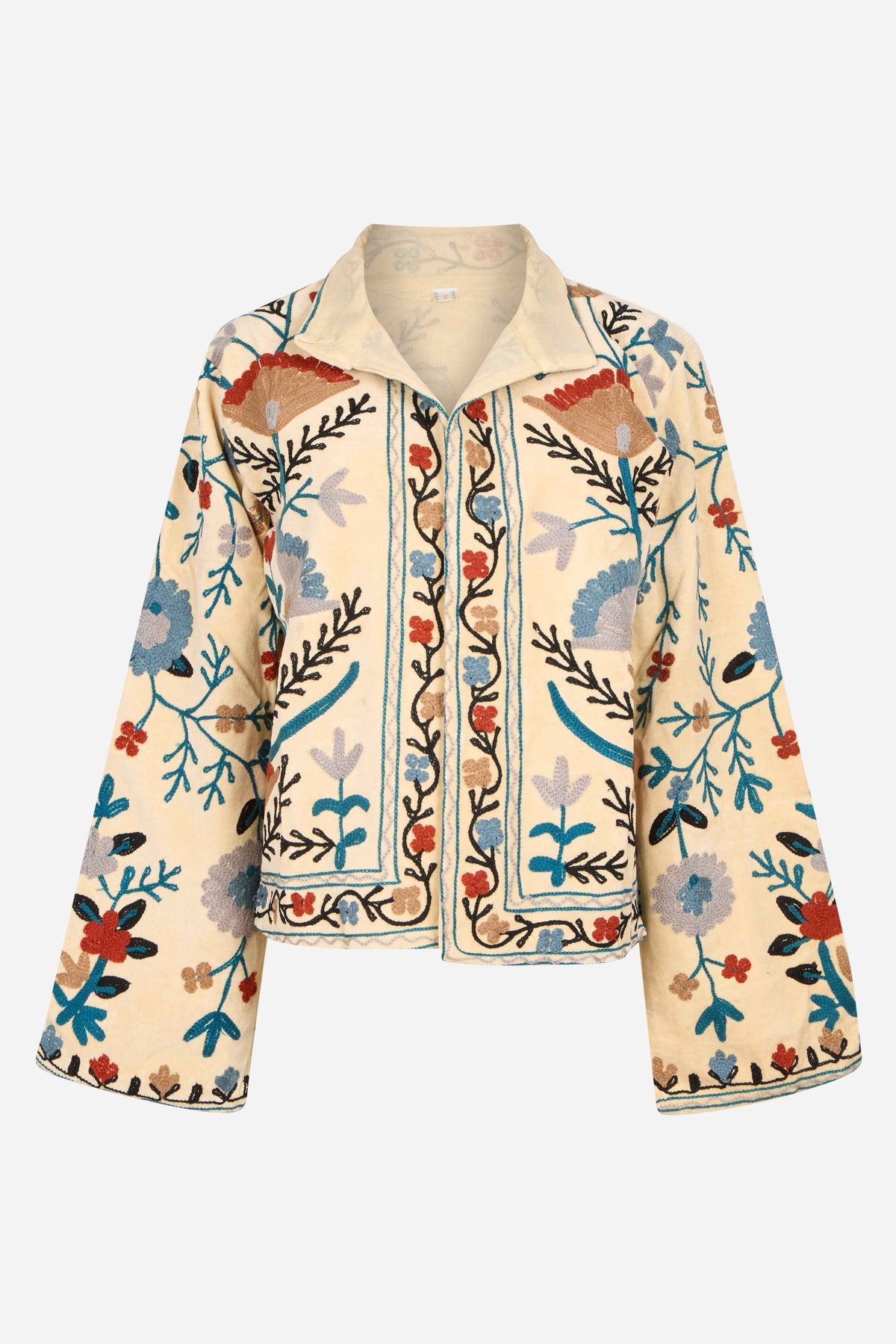 Velvet Jacket with Intricate Multicolour Floral Hand Embroidery on Soft Base | Ivaryn