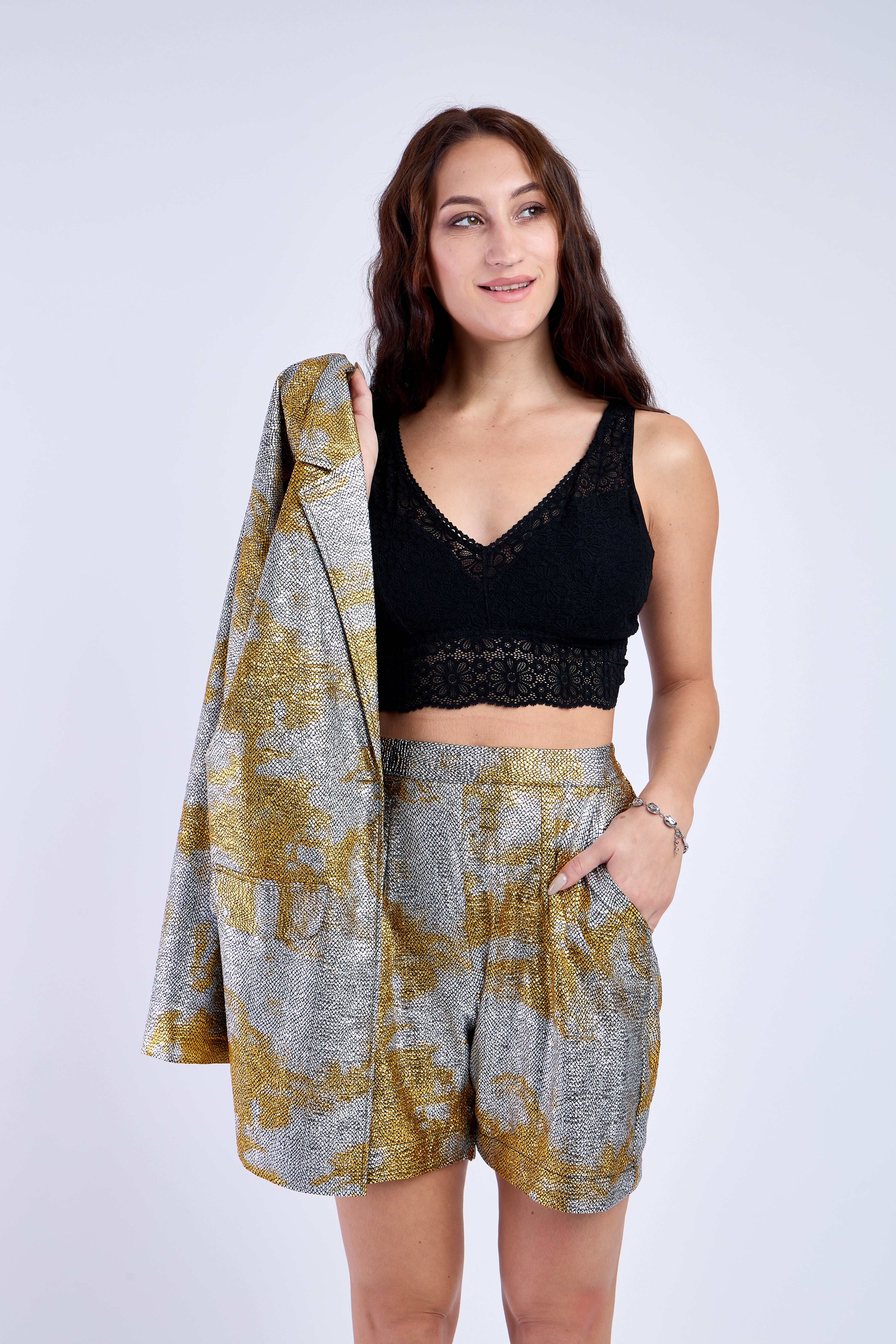 Grey Golden Elegant Blazer Set