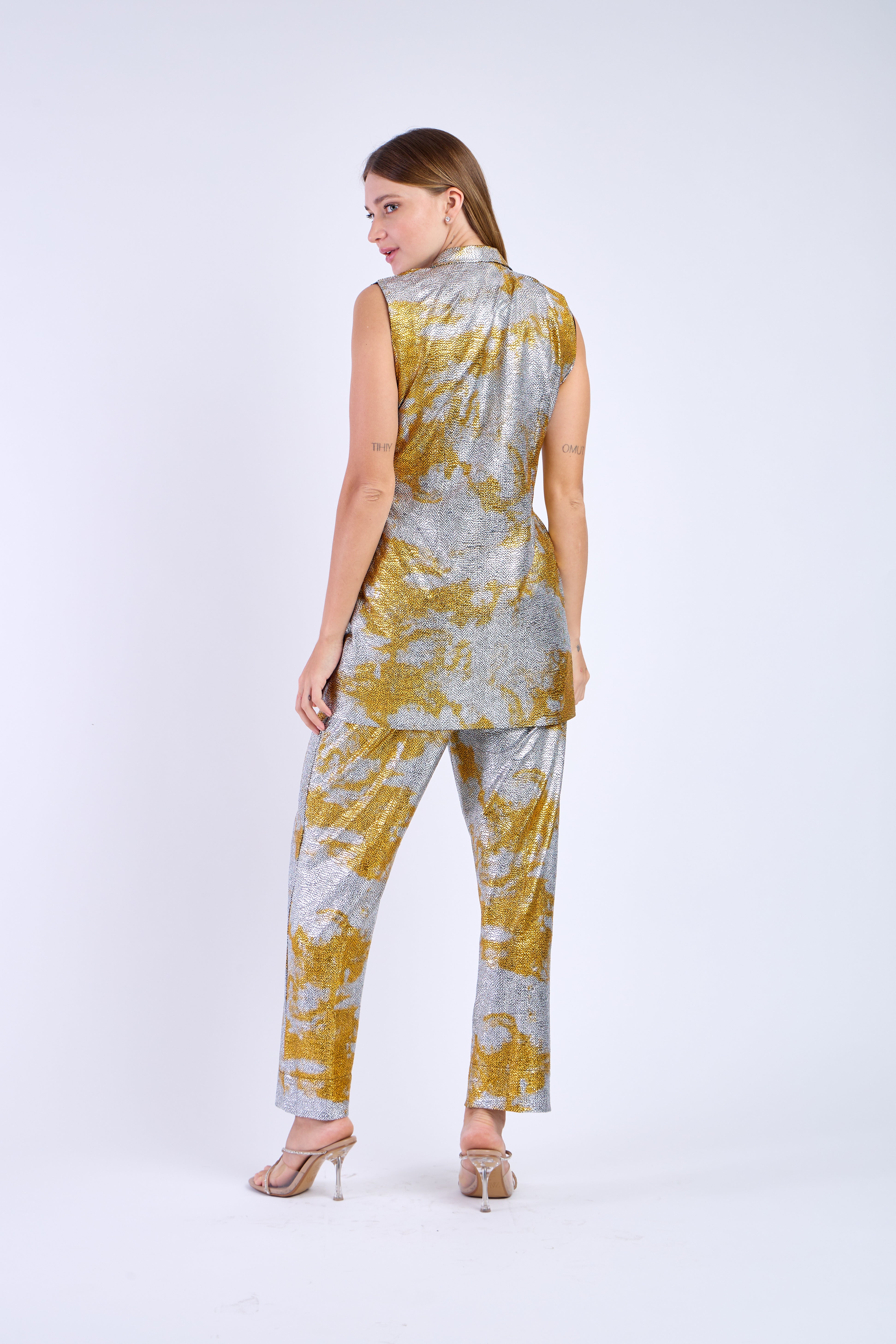 Grey Golden Elegant Blazer Set with Pants