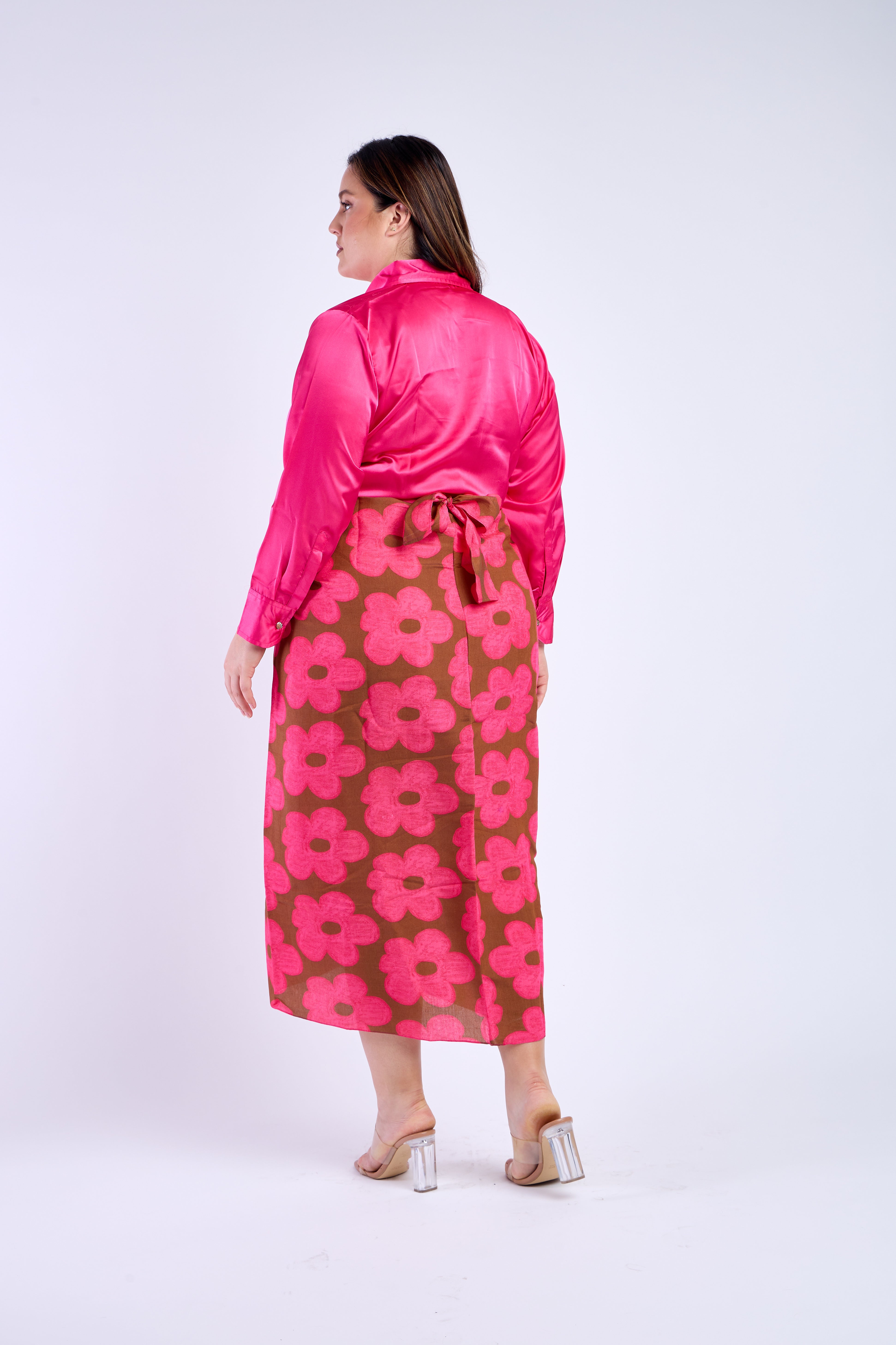 Dark Pink Shirt with Floral Skirt
