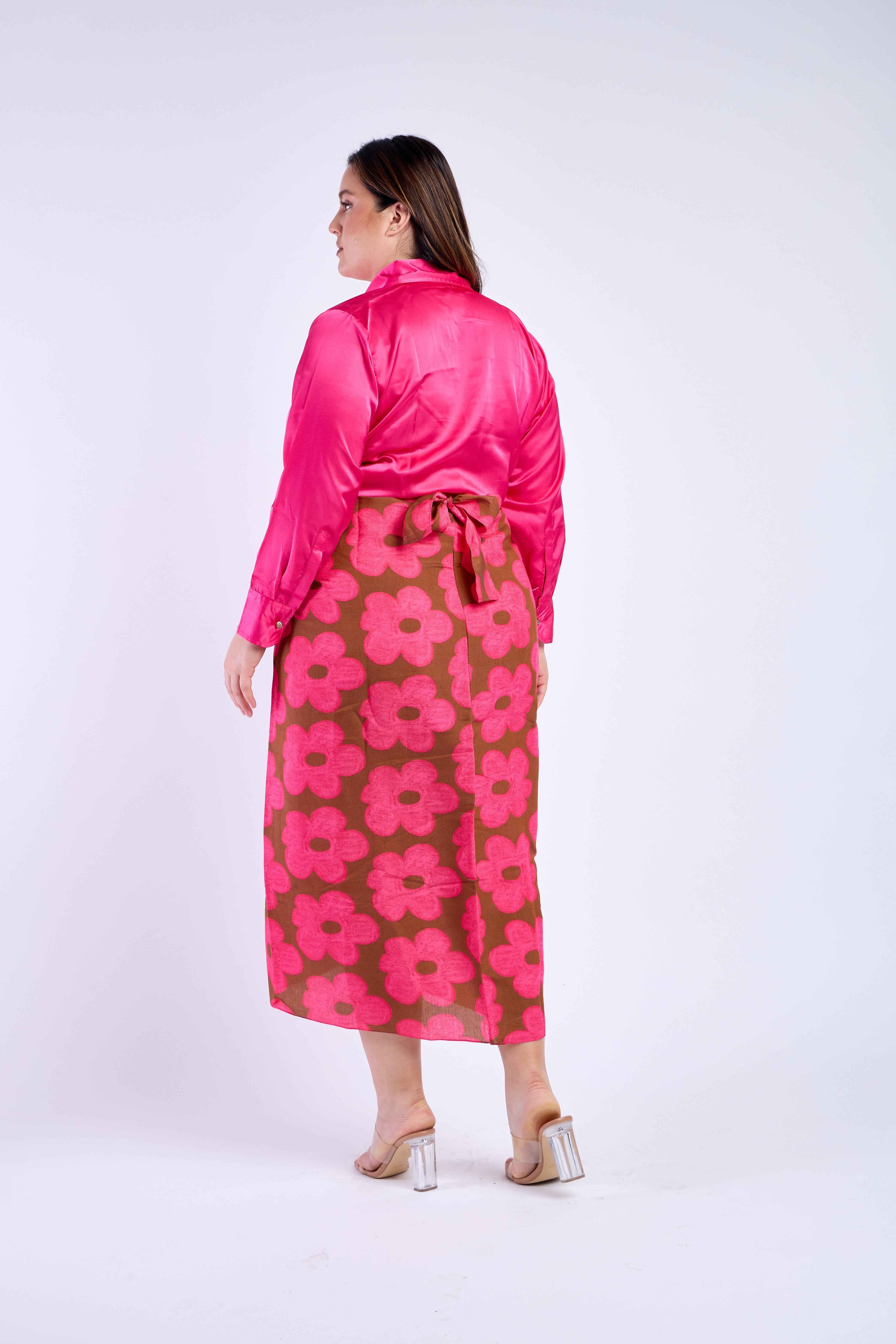 Dark Pink Shirt with Floral Skirt