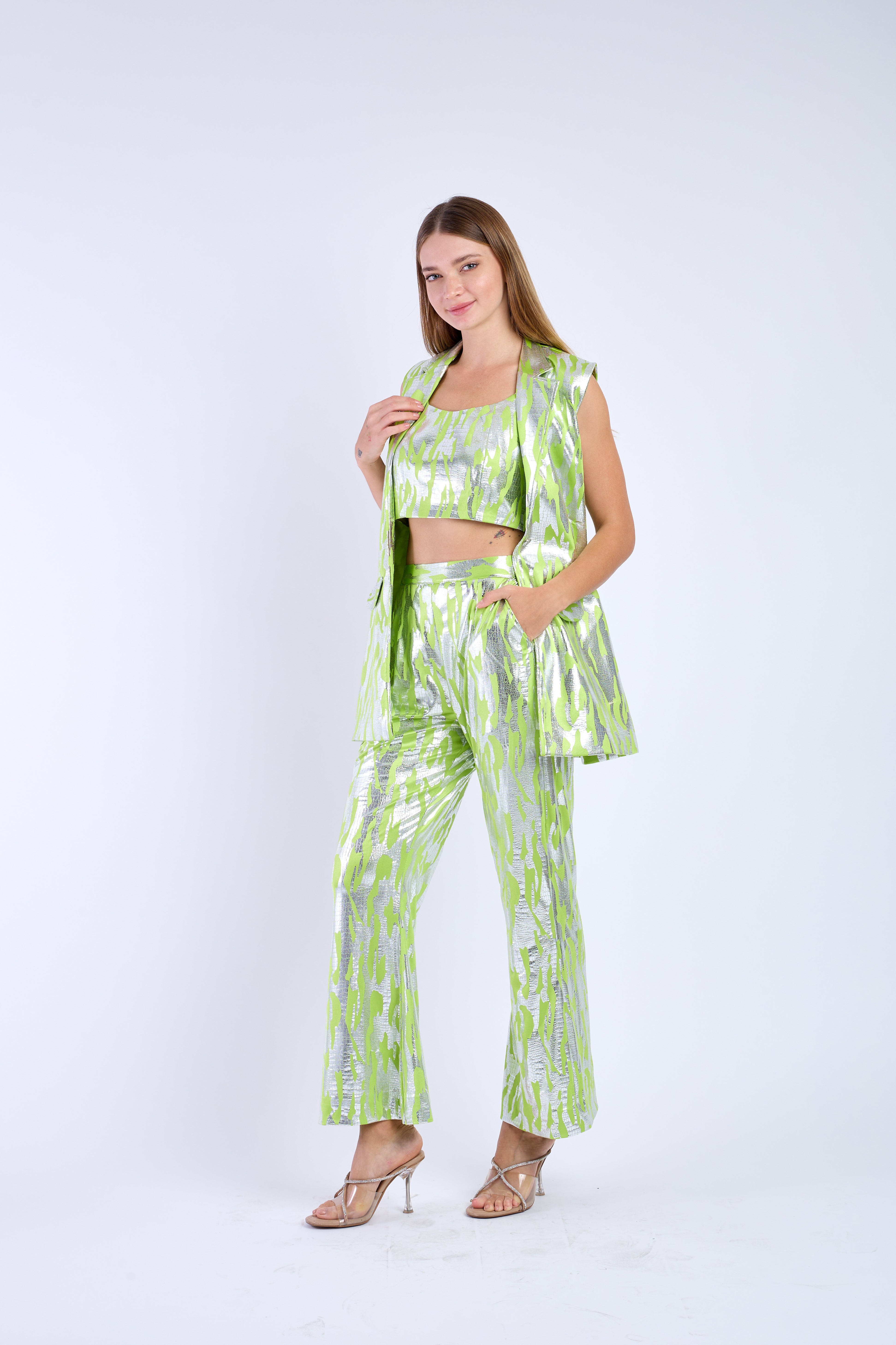 Green Silver Oversized Blazer with Pants