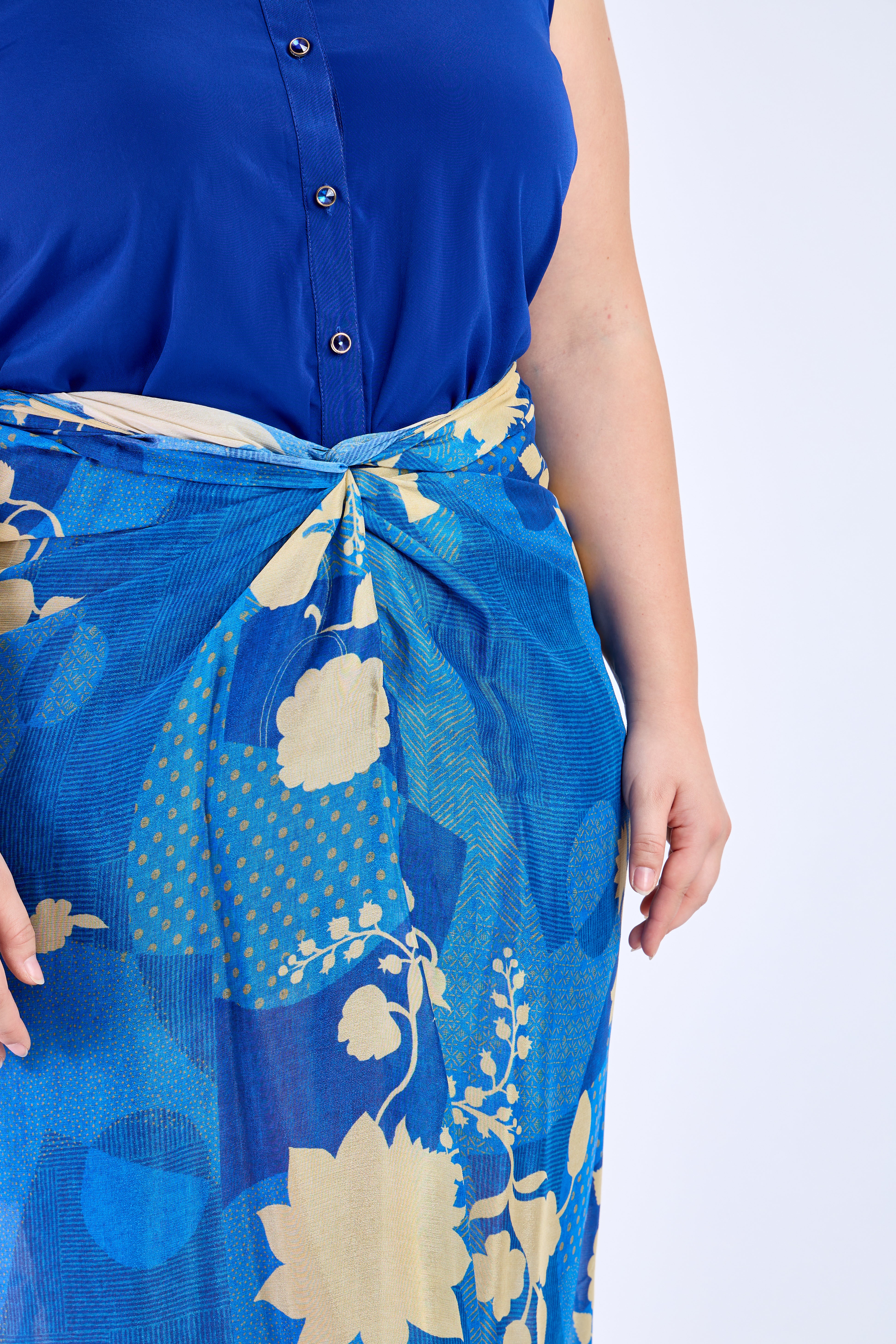 Blue Shirt with Floral Blue Skirt