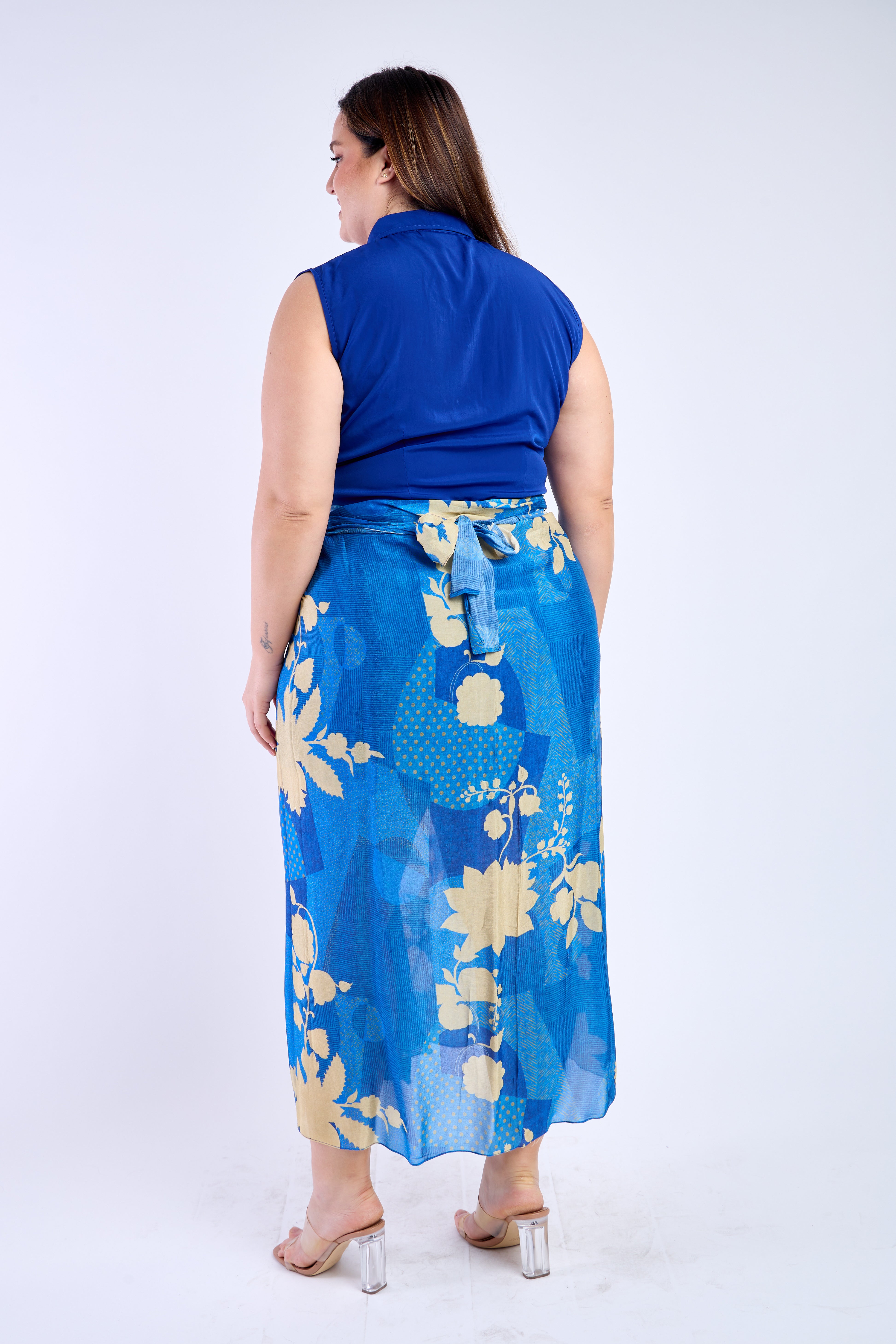 Blue Shirt with Floral Blue Skirt