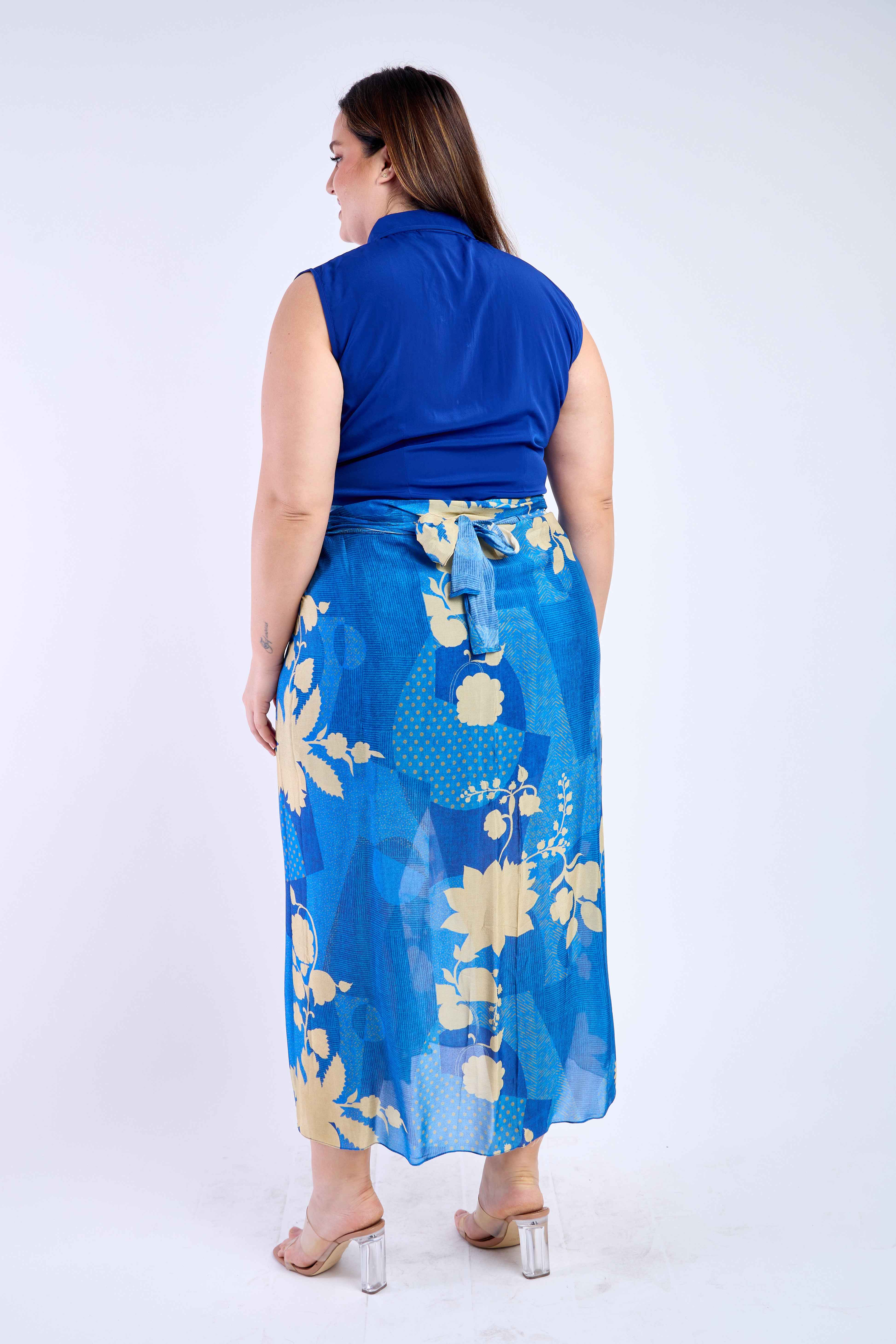 Blue Shirt with Floral Blue Skirt