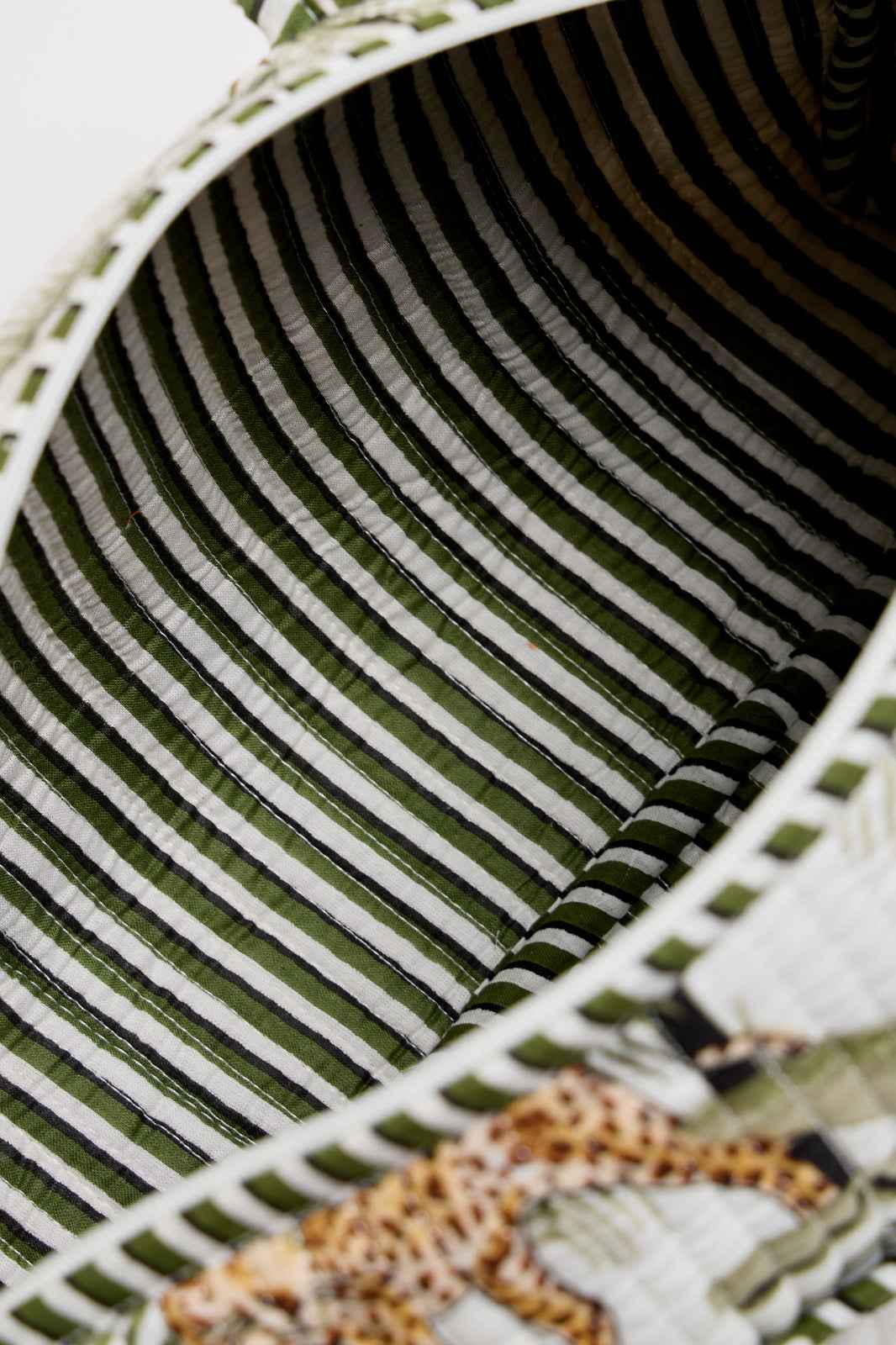 White Quilted Cotton Mini Duffle Bag with Safari Print & Striped Handles | Nausicaa
