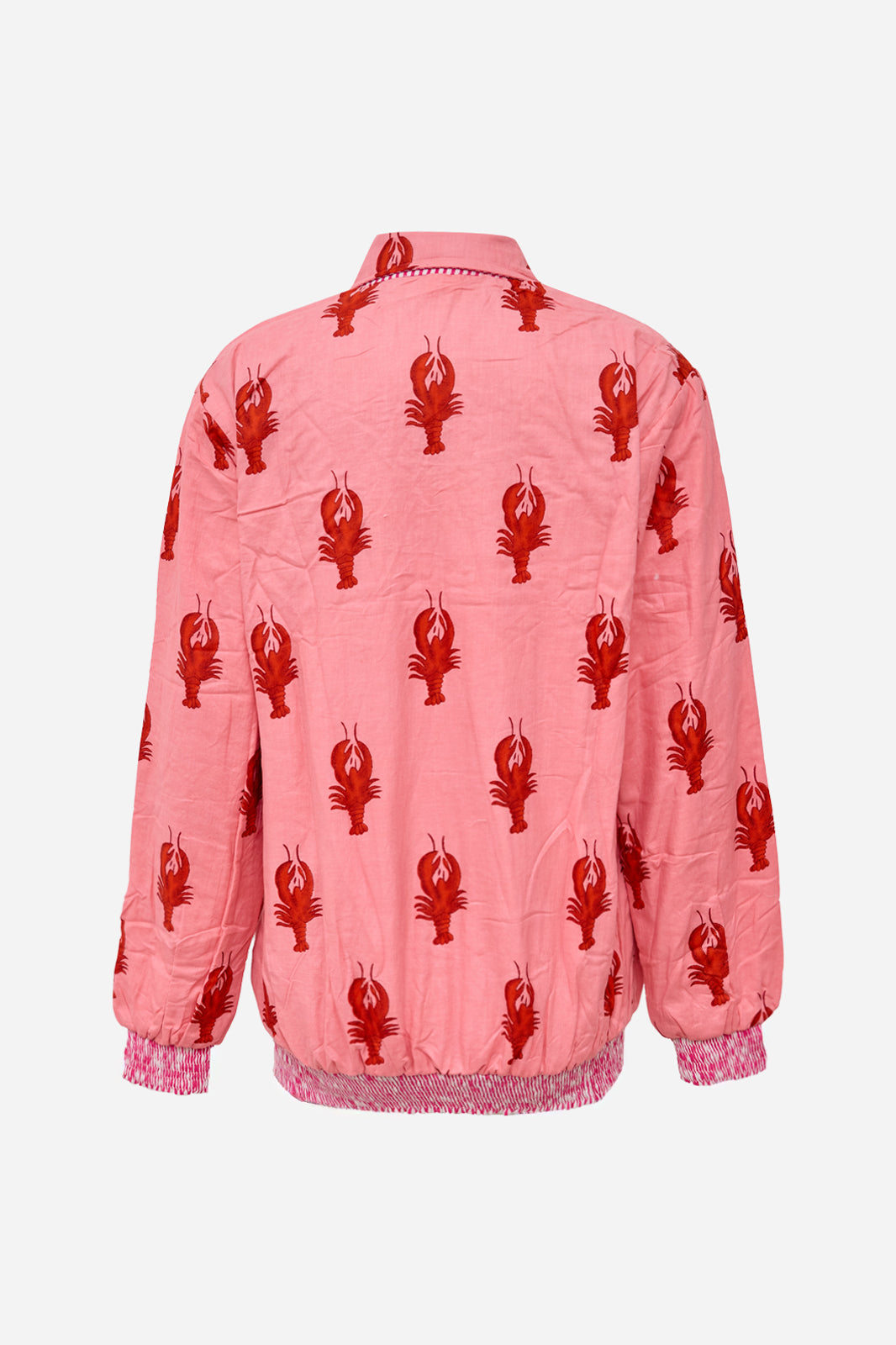 Pink Cotton Bomber Jacket with Lobster Motif & Playful Statement Design | Melite