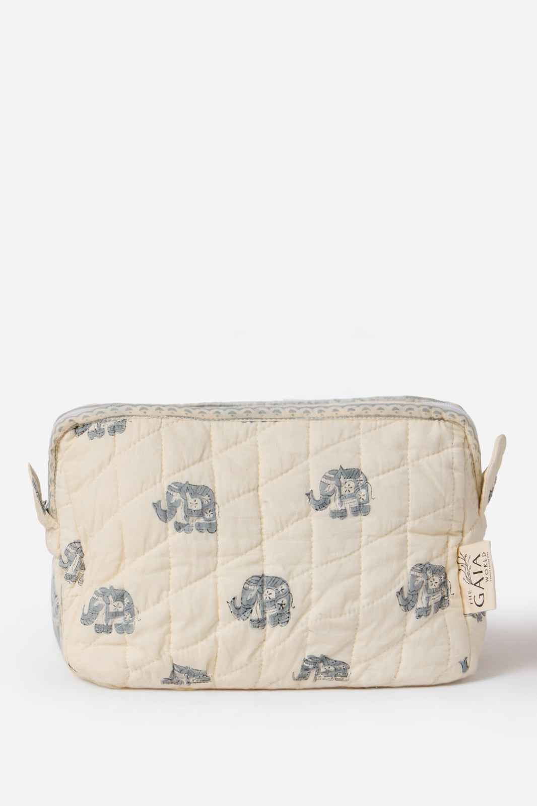 Quilted Cotton Elephant Print Travel Pouch & Toiletry Bag | Farah