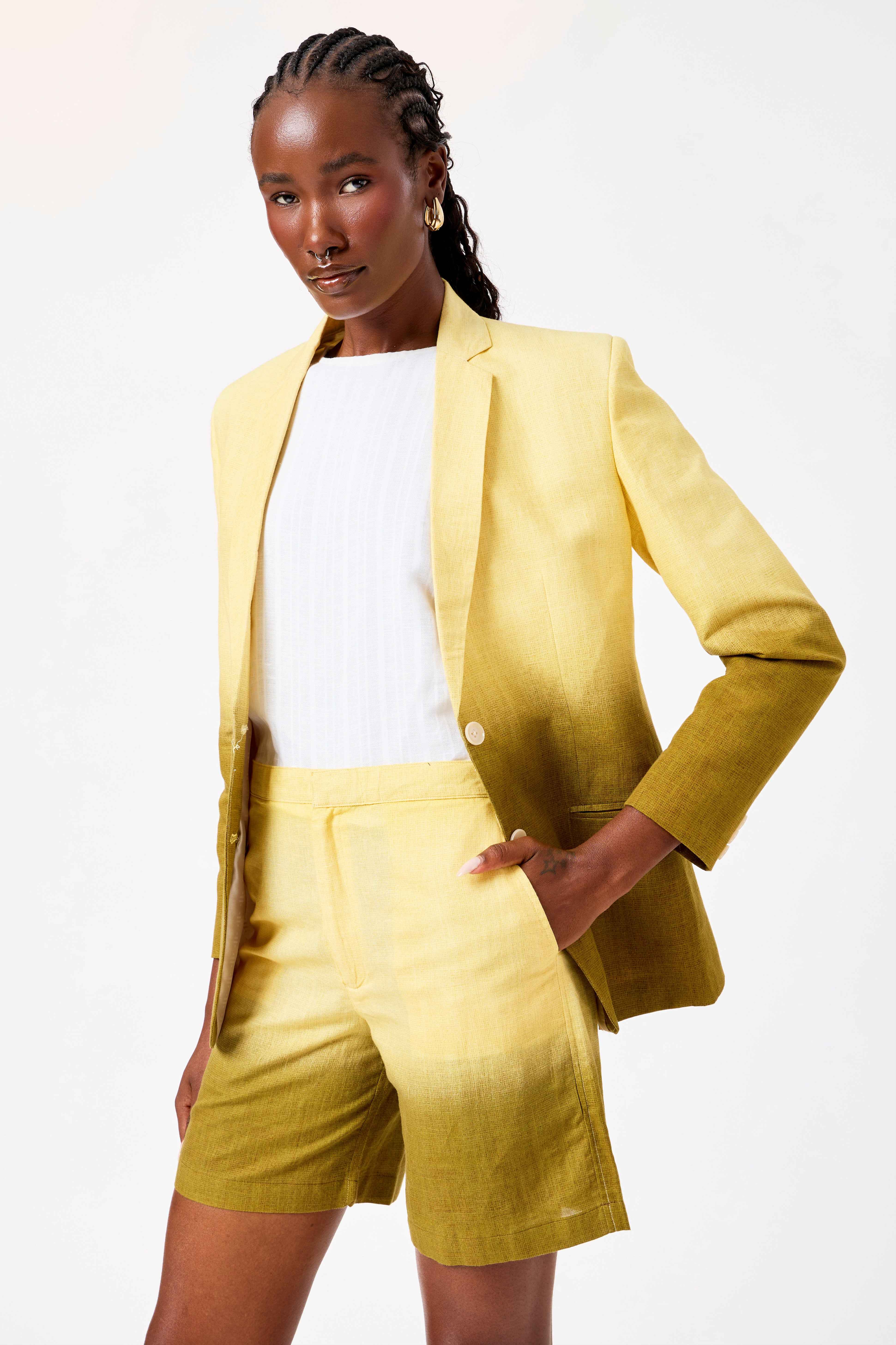 Pure Linen Blazer & Tailored Shorts Co-Ord Set for Women | Salsabeel
