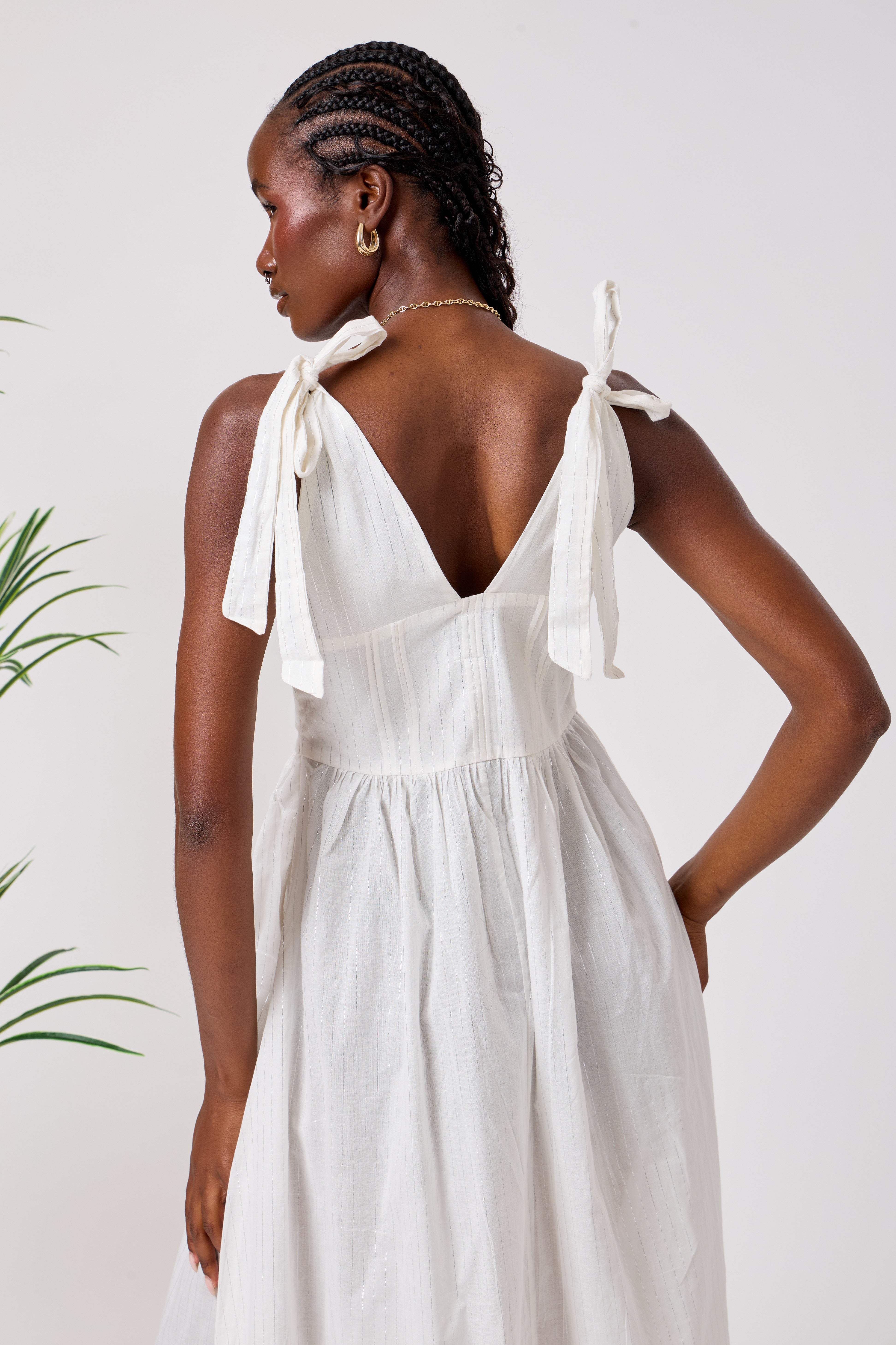 White Cotton Summer Liberty Maxi Dress with Halter Neck & Open Back | Layali