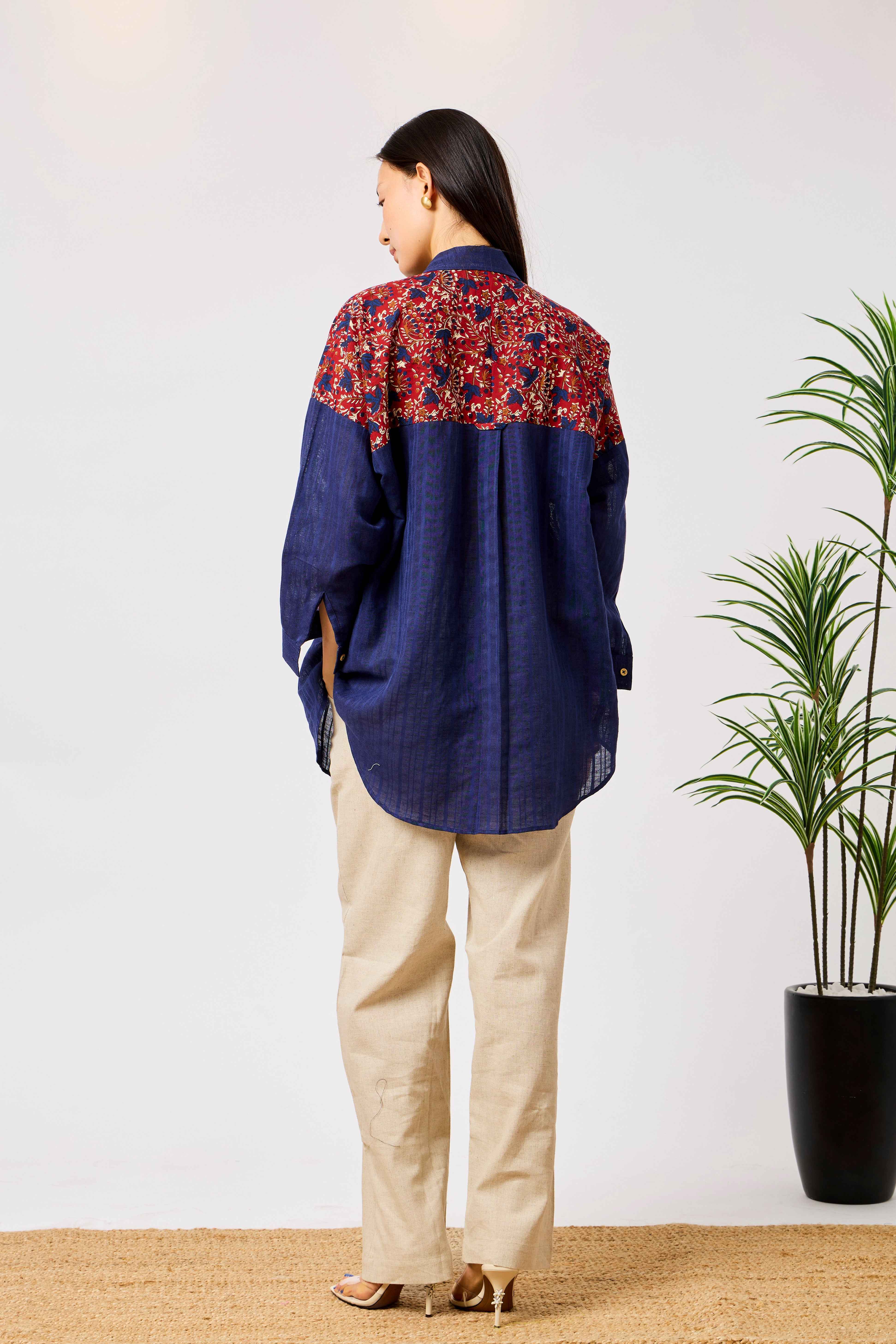 Pure Cotton Patchwork Floral Print Oversized Shirt for Women | Mariam