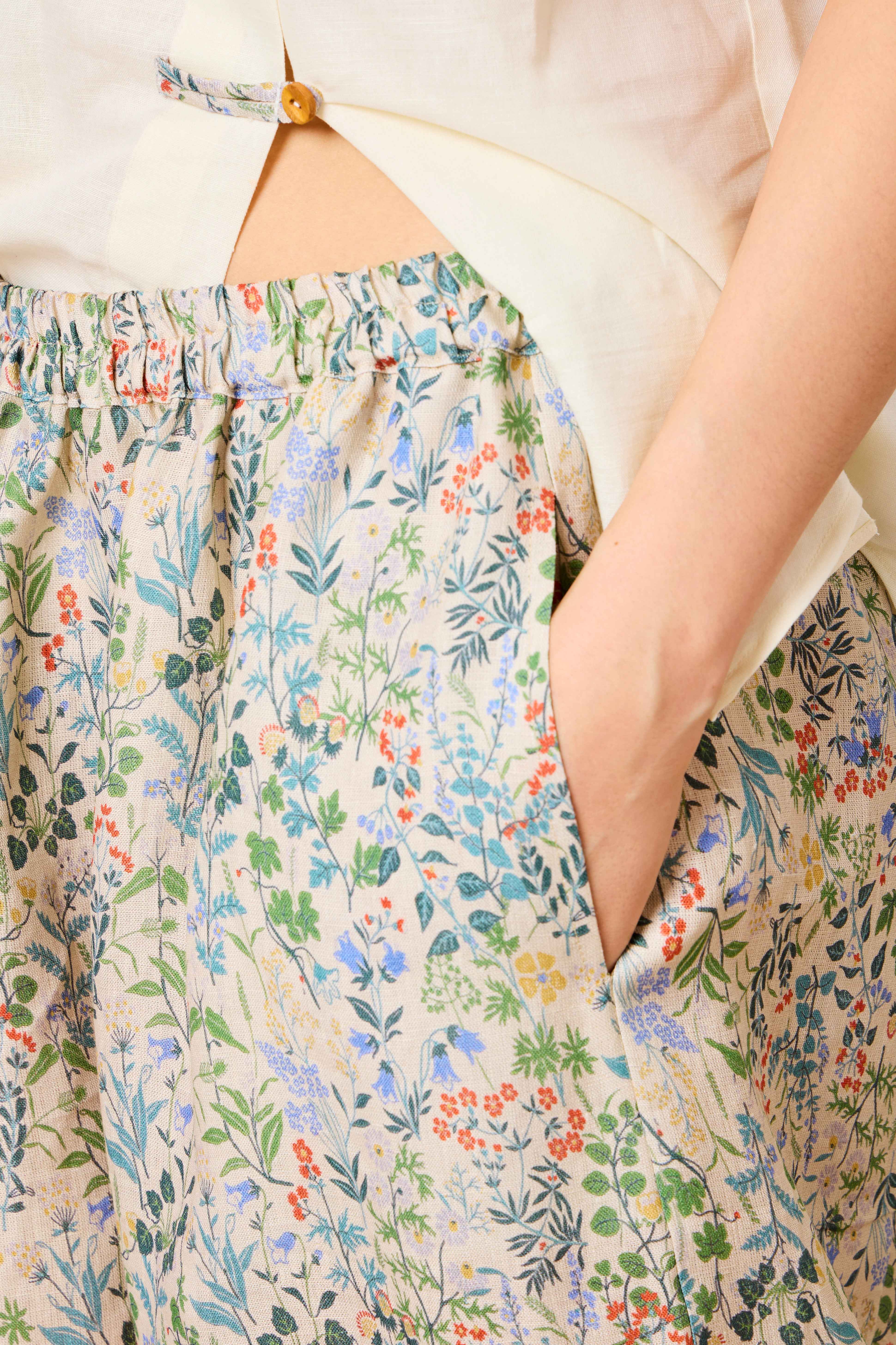 White Pure Linen Floral Wide Leg Co-Ord Set | Elara