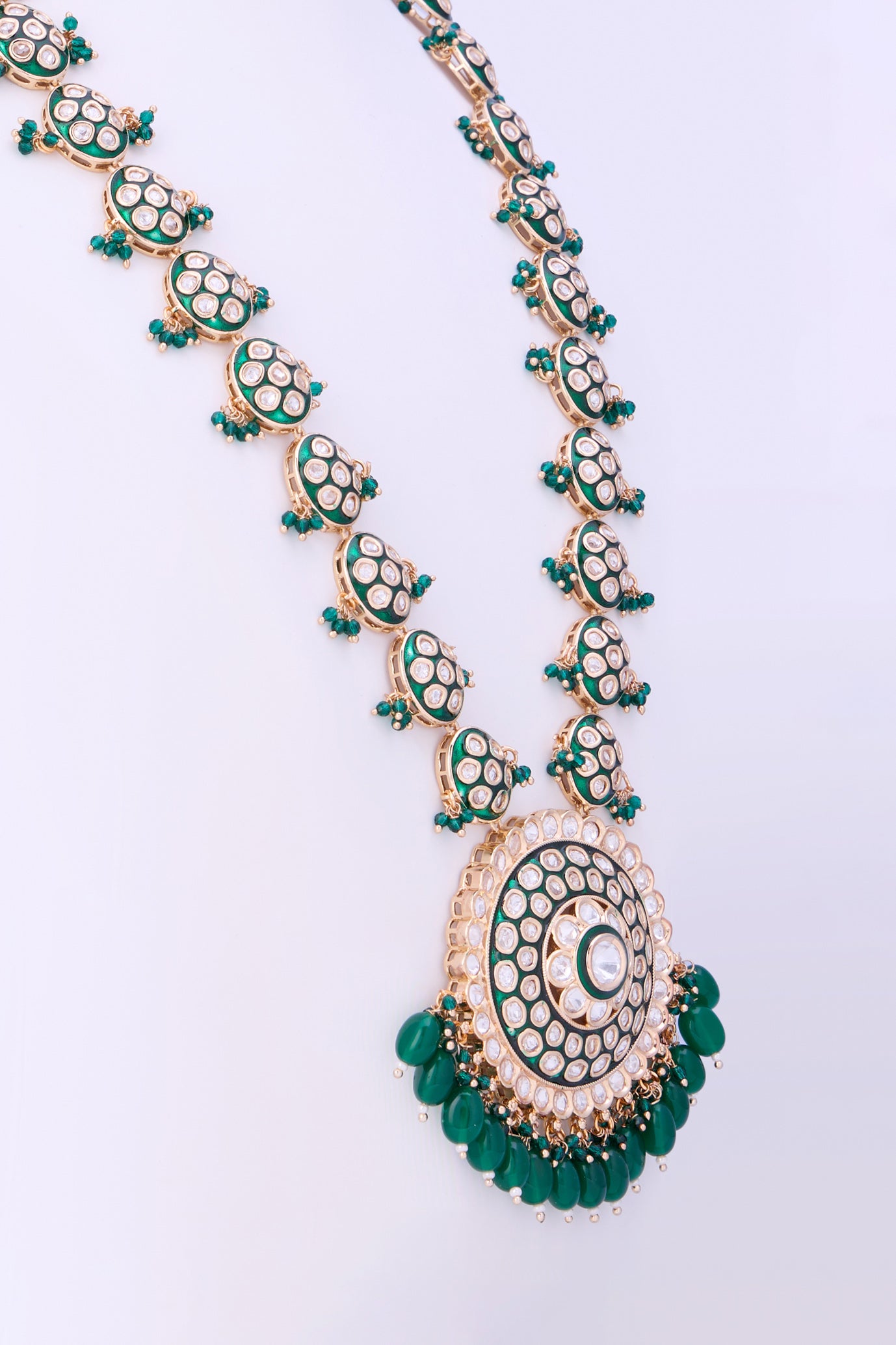Necklace Set Studded with Green Pearls & Kundan Polki