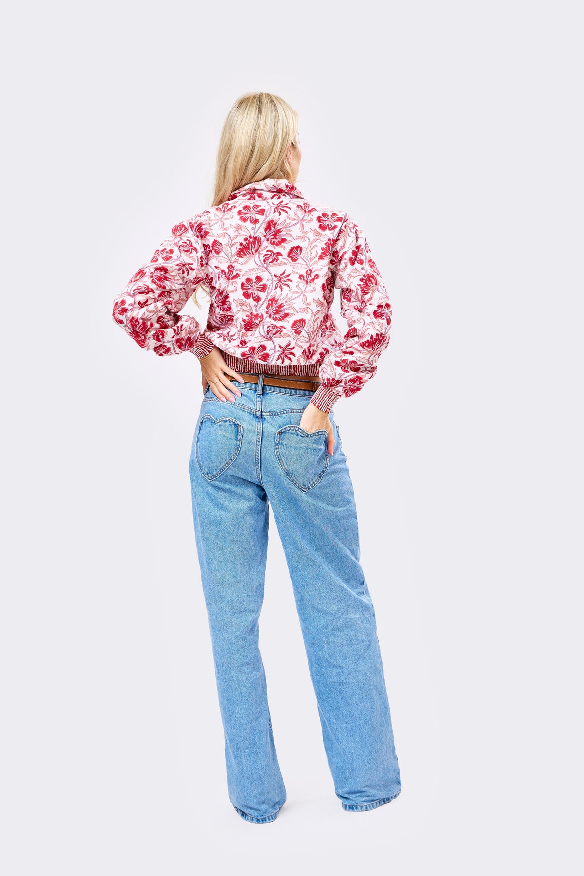 Reversible Multicolour Hand Block Printed Cotton Bomber Jacket with Warm Floral Motif | Sange
