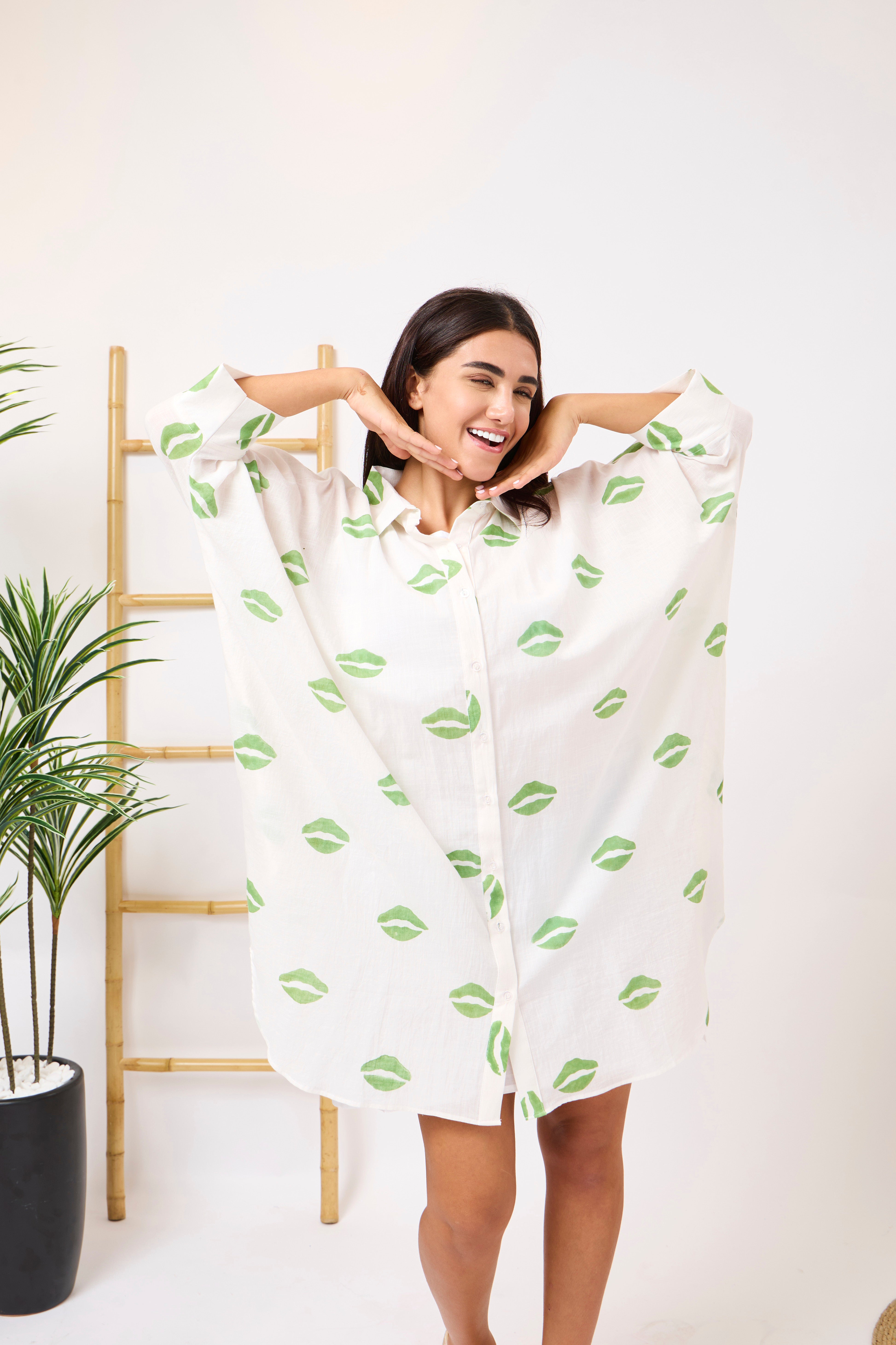 Verdant Kiss Shirt Dress
