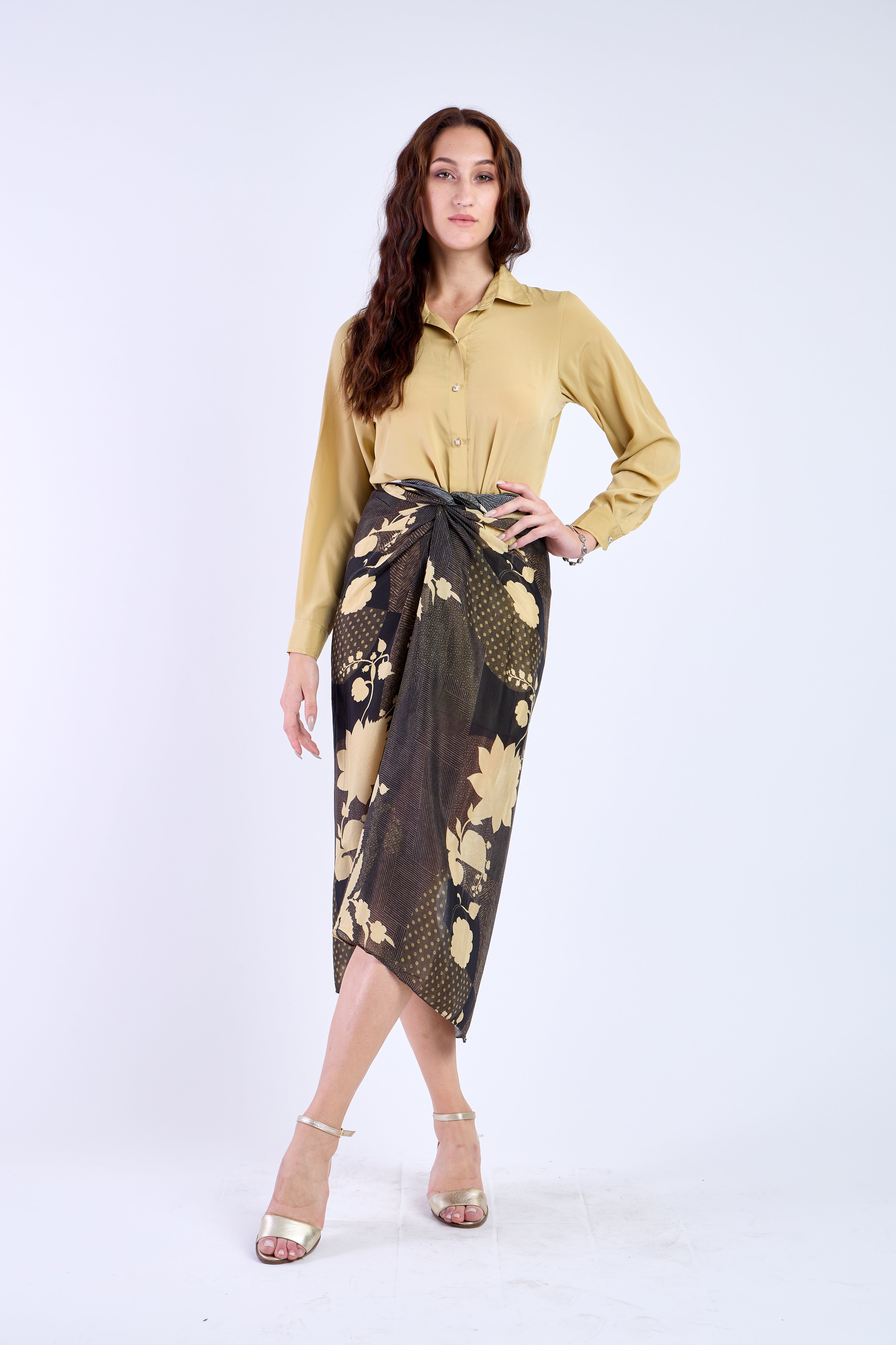 Yellow Shirt with Black Sarong Skirt