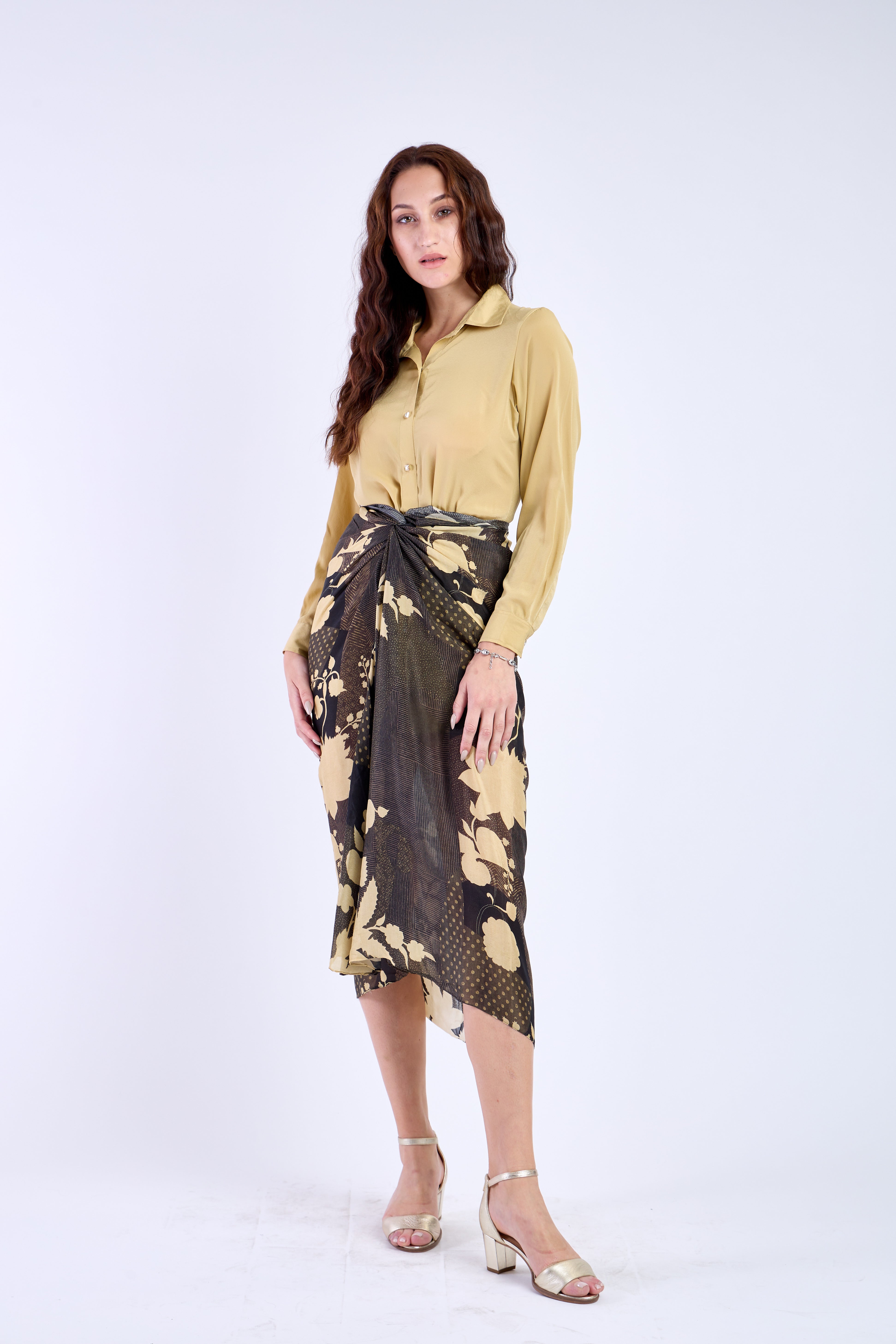 Yellow Shirt with Black Sarong Skirt