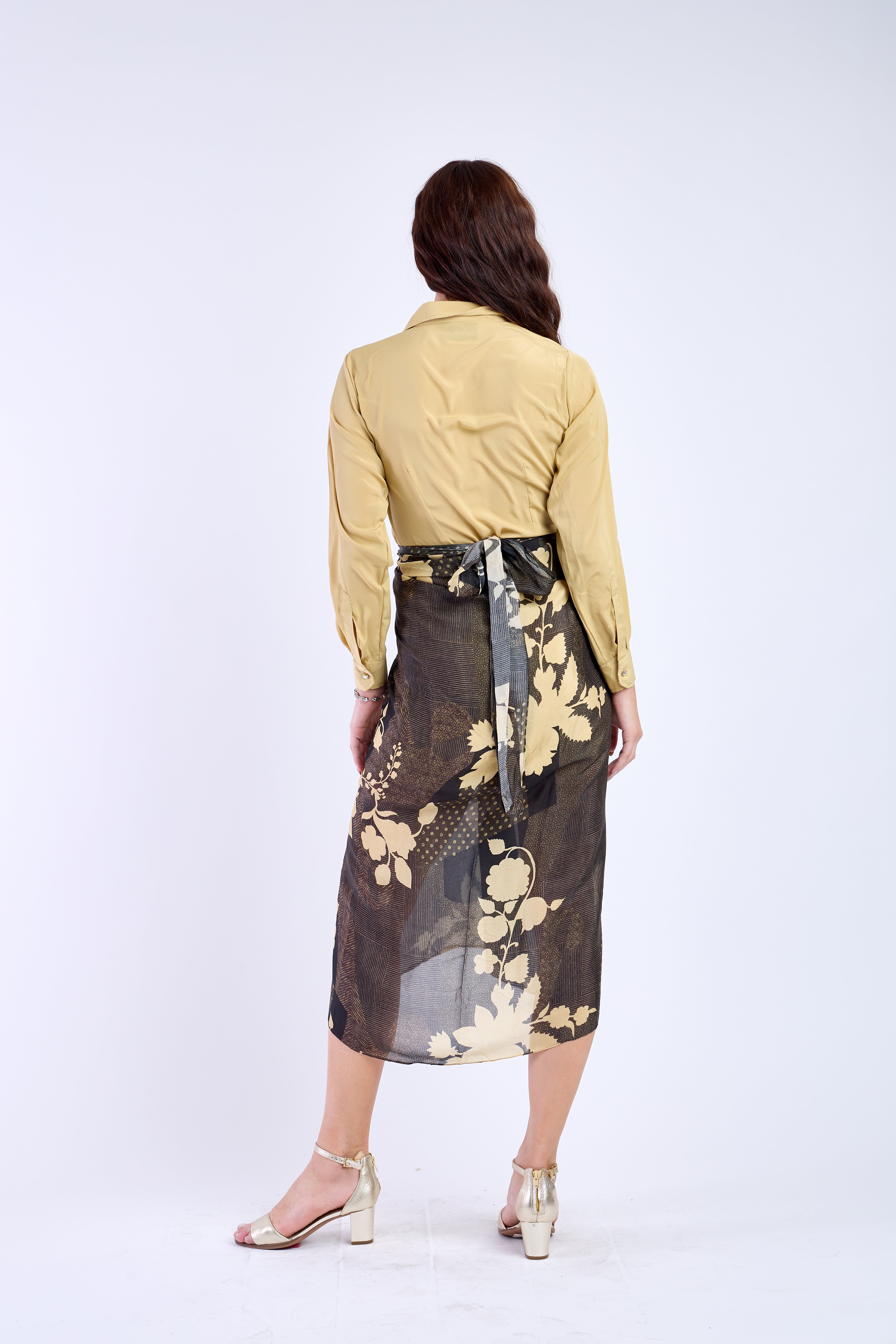 Yellow Shirt with Black Sarong Skirt