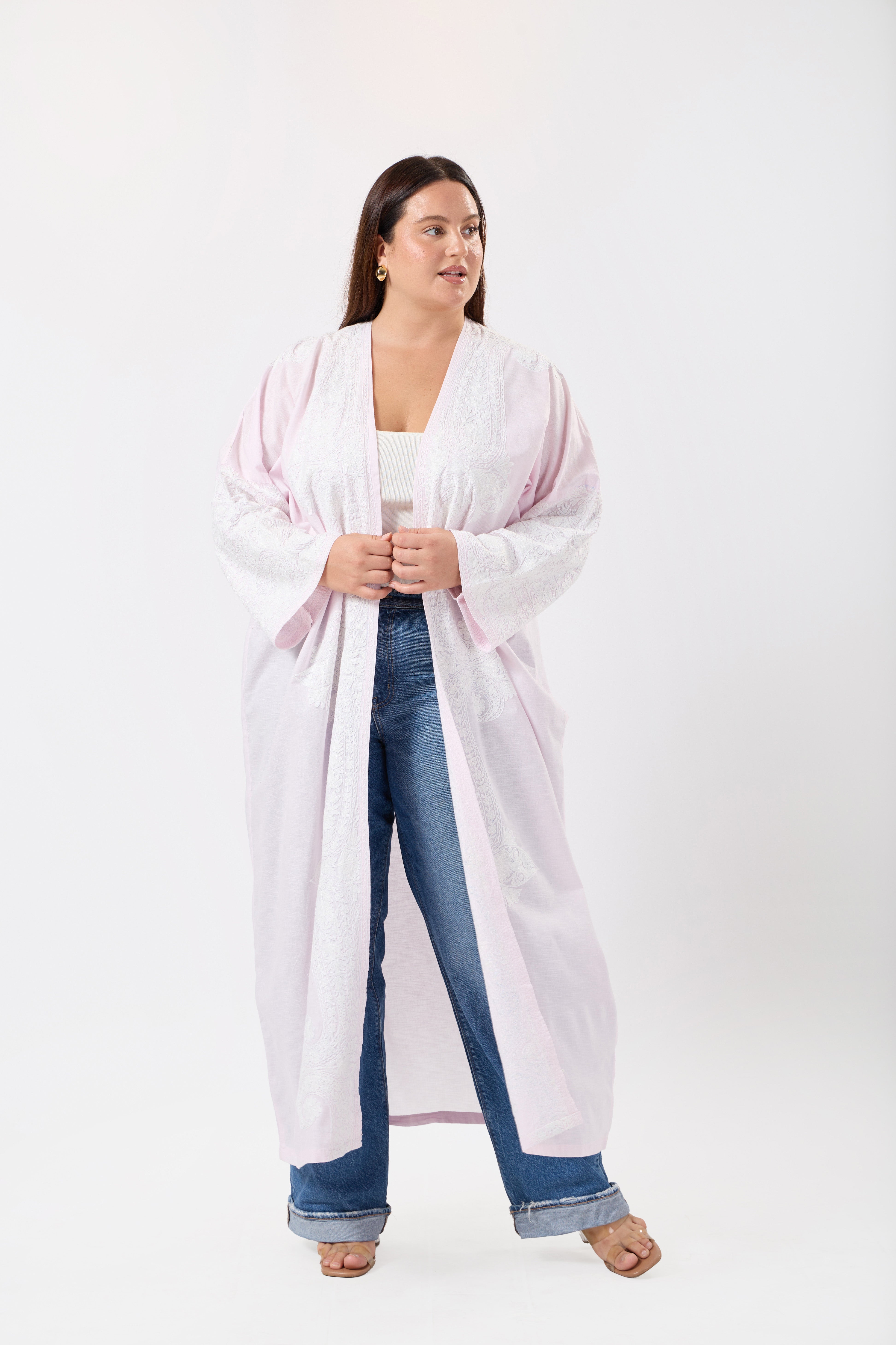 Noorani: Luxe Pure Linen Kimono with Kashmiri Embroidery