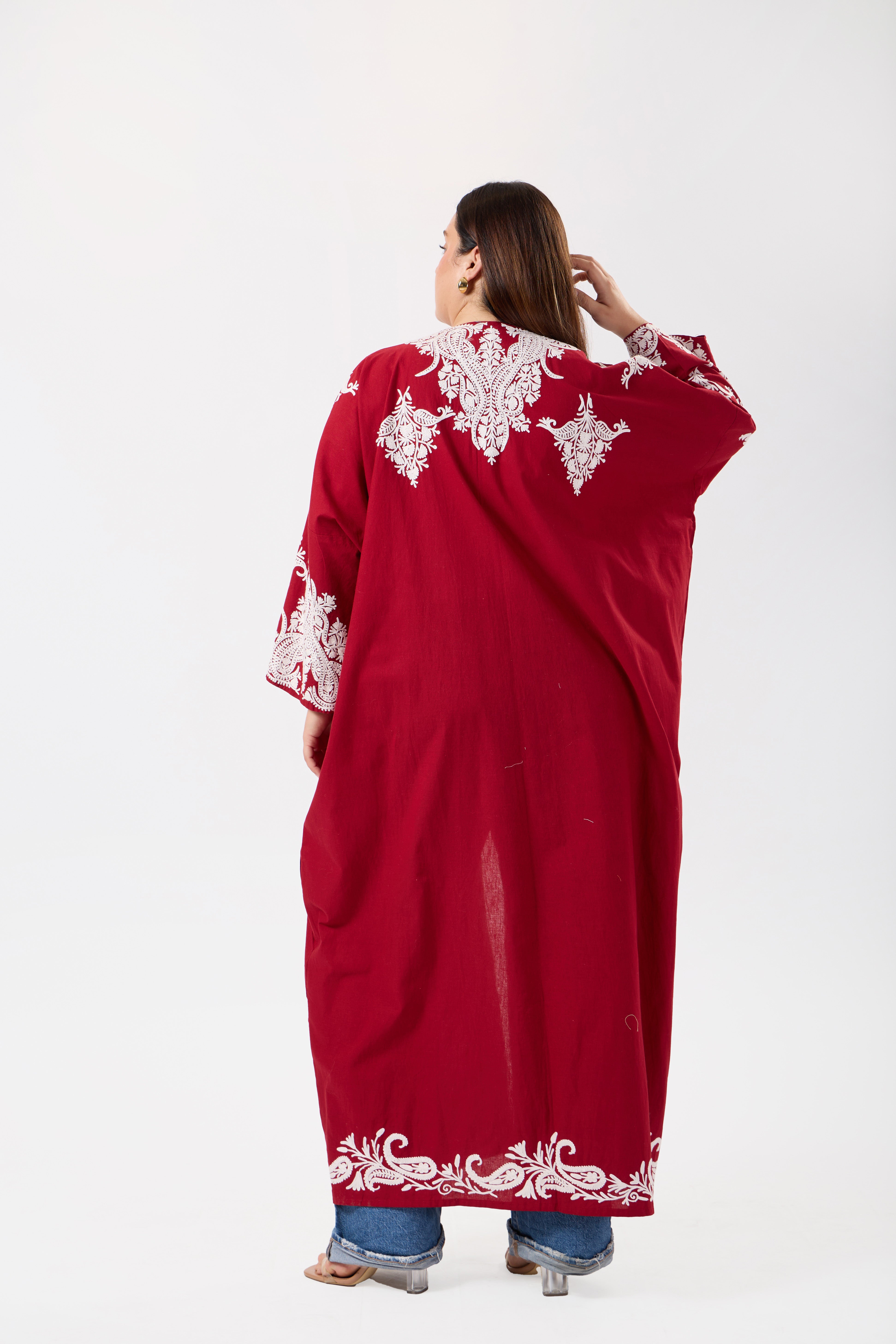 Noorani: Luxe Pure Linen Kimono with Kashmiri Embroidery
