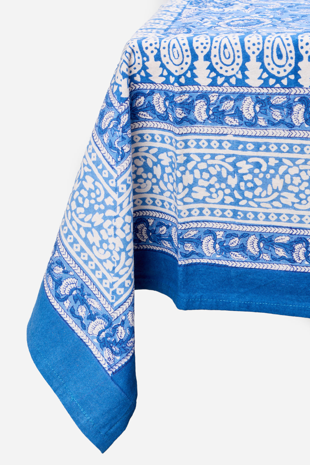 Blue Cotton Printed Tablecloth & 6 Napkin Set with Blue Floral Border Design for 6 Seater Dining Tables | Cerulia Haven