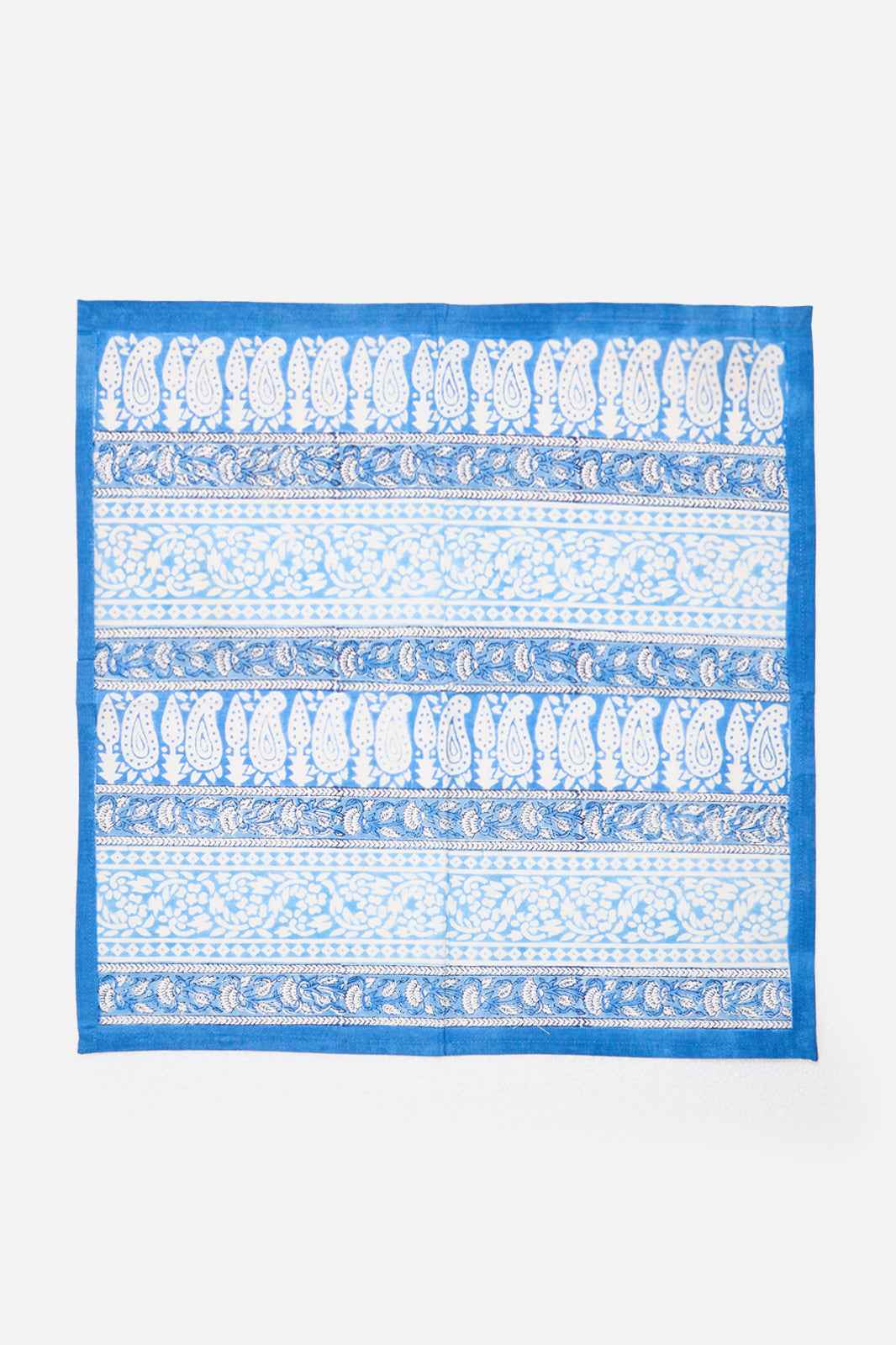 Blue Cotton Printed Tablecloth & 6 Napkin Set with Blue Floral Border Design for 6 Seater Dining Tables | Cerulia Haven