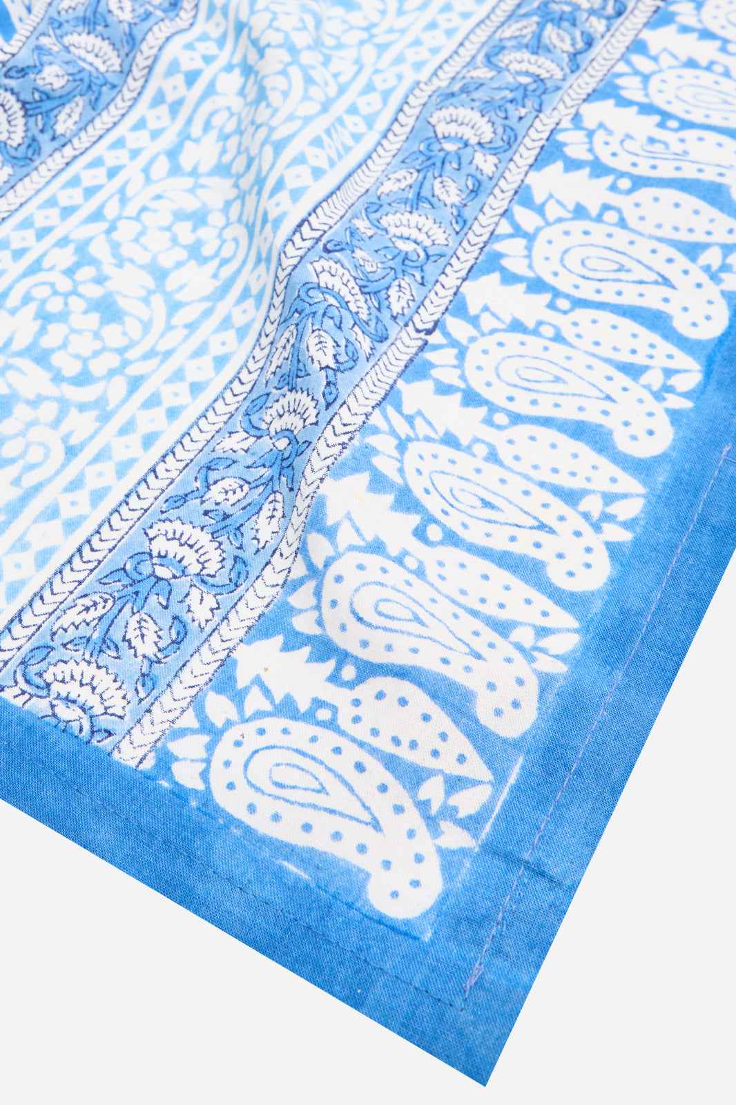 Blue Cotton Printed Tablecloth & 6 Napkin Set with Blue Floral Border Design for 6 Seater Dining Tables | Cerulia Haven