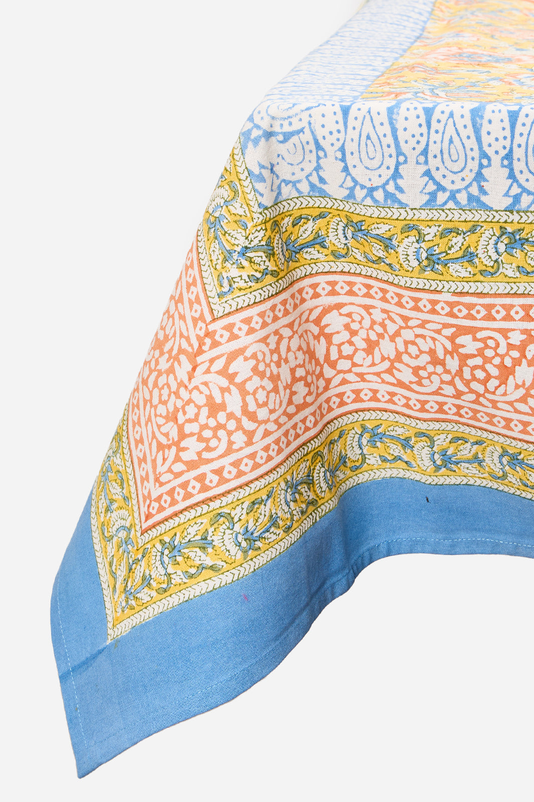 Yellow Cotton Printed Tablecloth with Floral Border Design for 6 Seater Dining Tables | Sorella Meadow