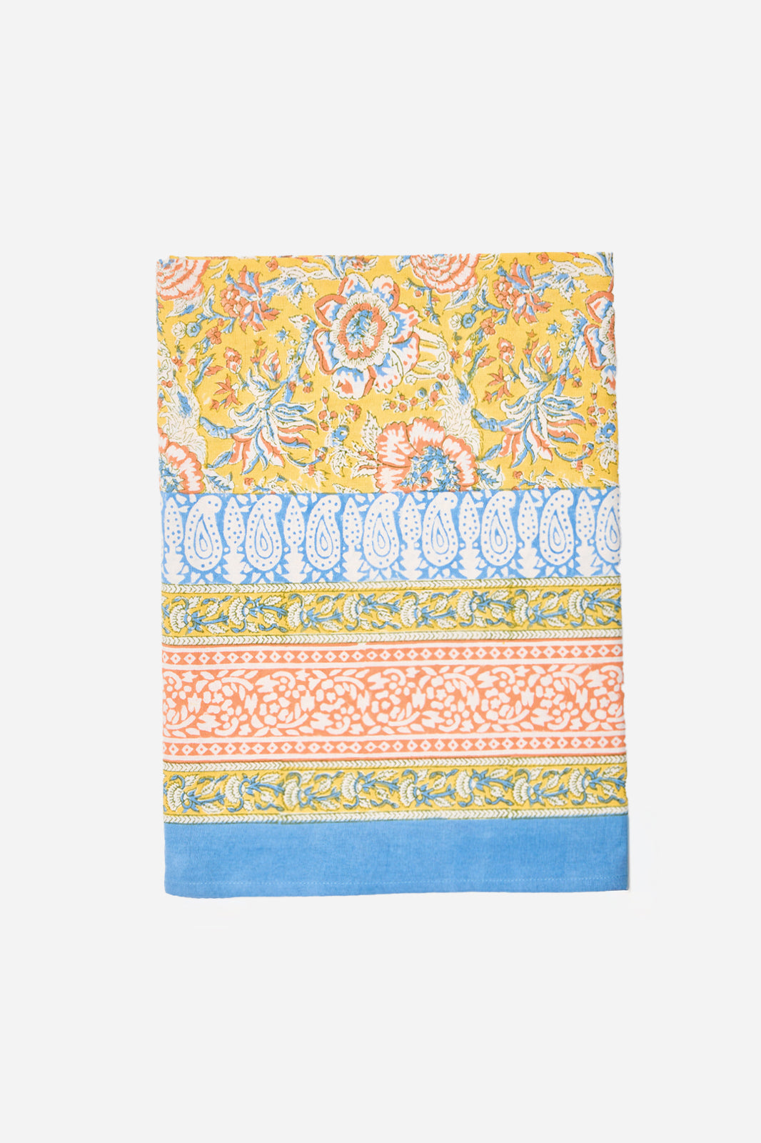Yellow Cotton Printed Tablecloth with Floral Border Design for 6 Seater Dining Tables | Sorella Meadow