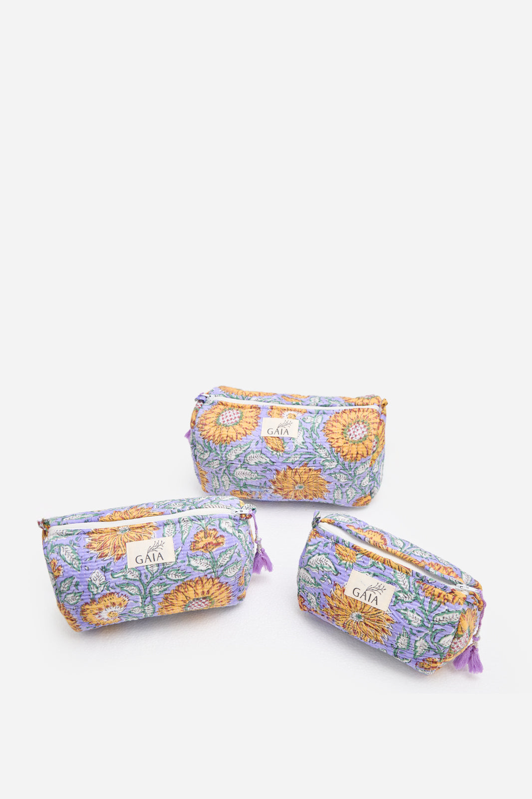 Cotton Floral Quilted Cosmetic Pouch Set & Travel Storage | Heliantra Vale