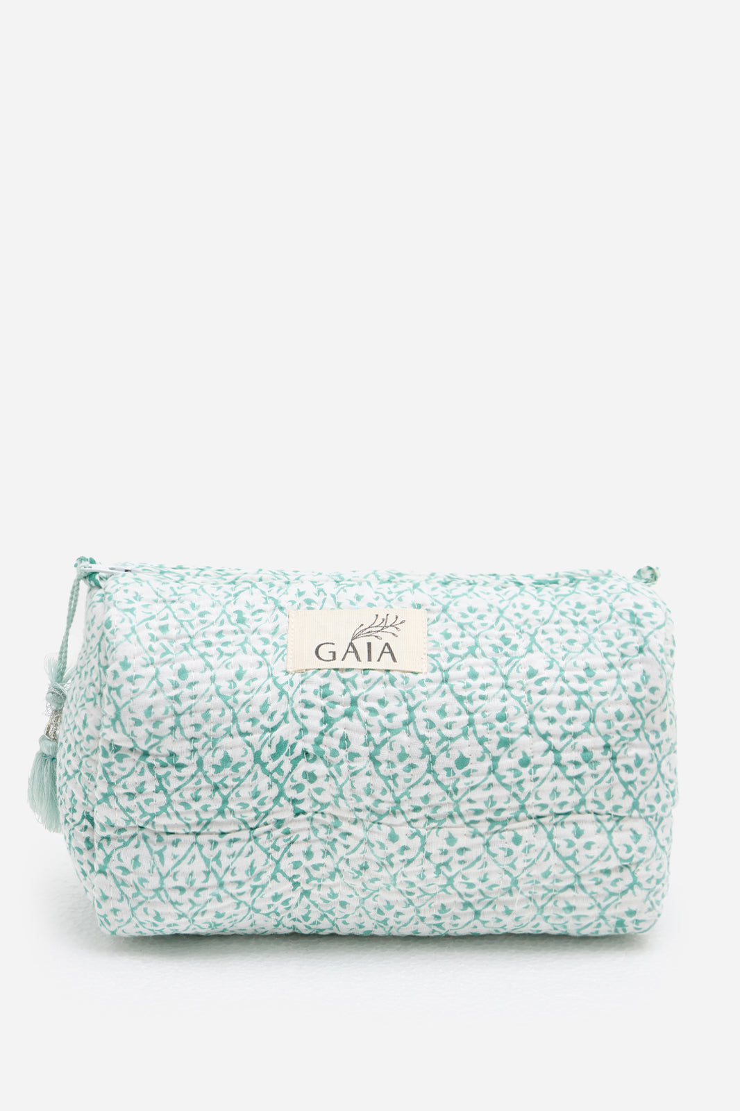 Cotton Quilted Cosmetic Pouch with Mint Floral Print & Travel Storage | Verdelle Lace
