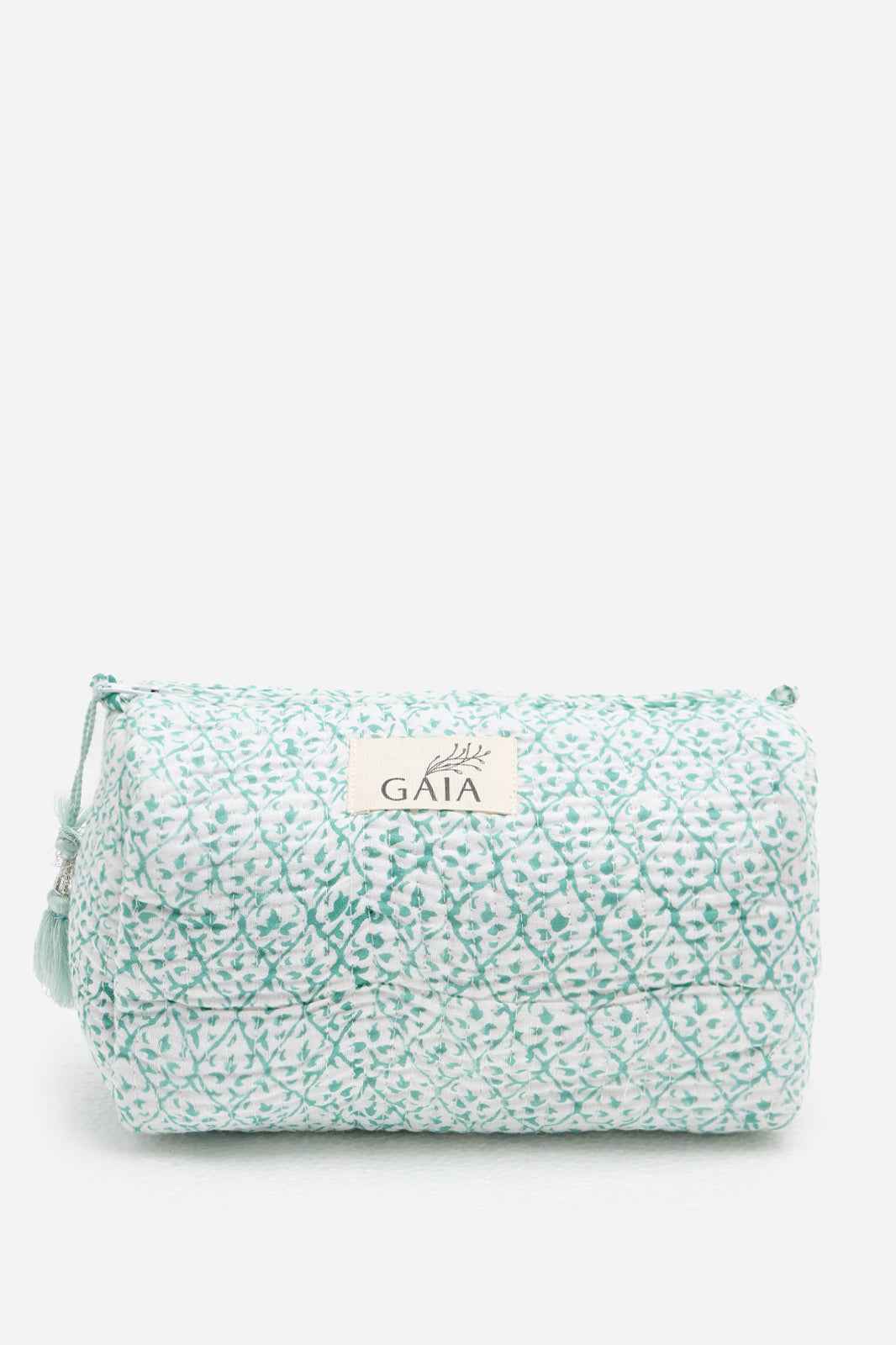 Cotton Quilted Cosmetic Pouch with Mint Floral Print & Travel Storage | Verdelle Lace