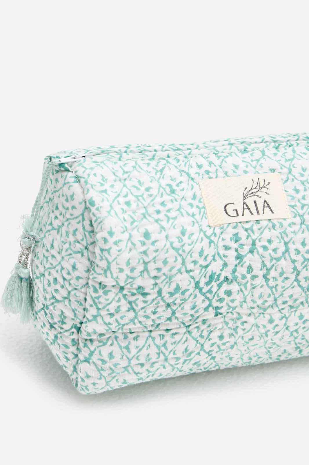 Cotton Quilted Cosmetic Pouch with Mint Floral Print & Travel Storage | Verdelle Lace