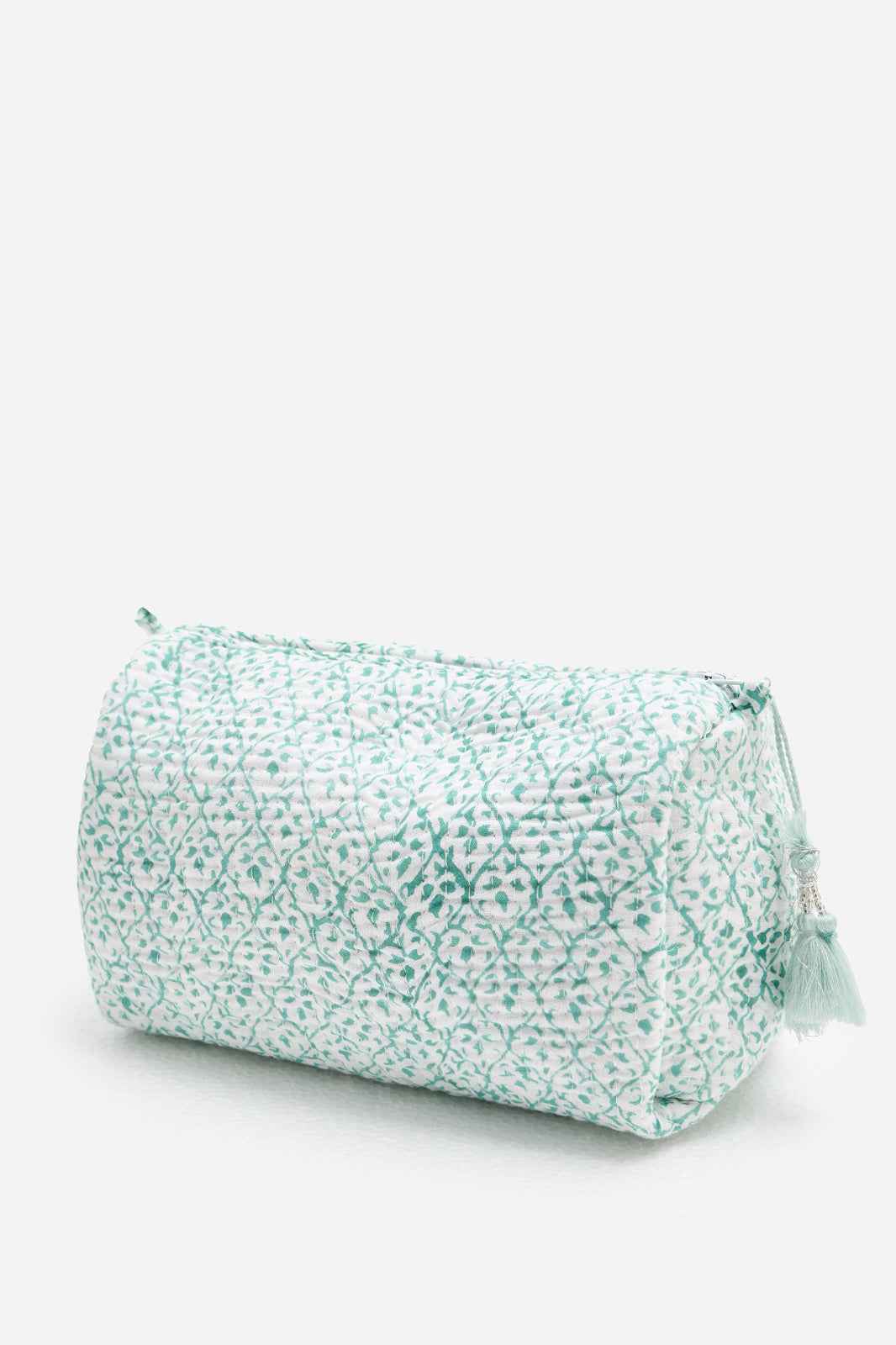 Cotton Quilted Cosmetic Pouch with Mint Floral Print & Travel Storage | Verdelle Lace