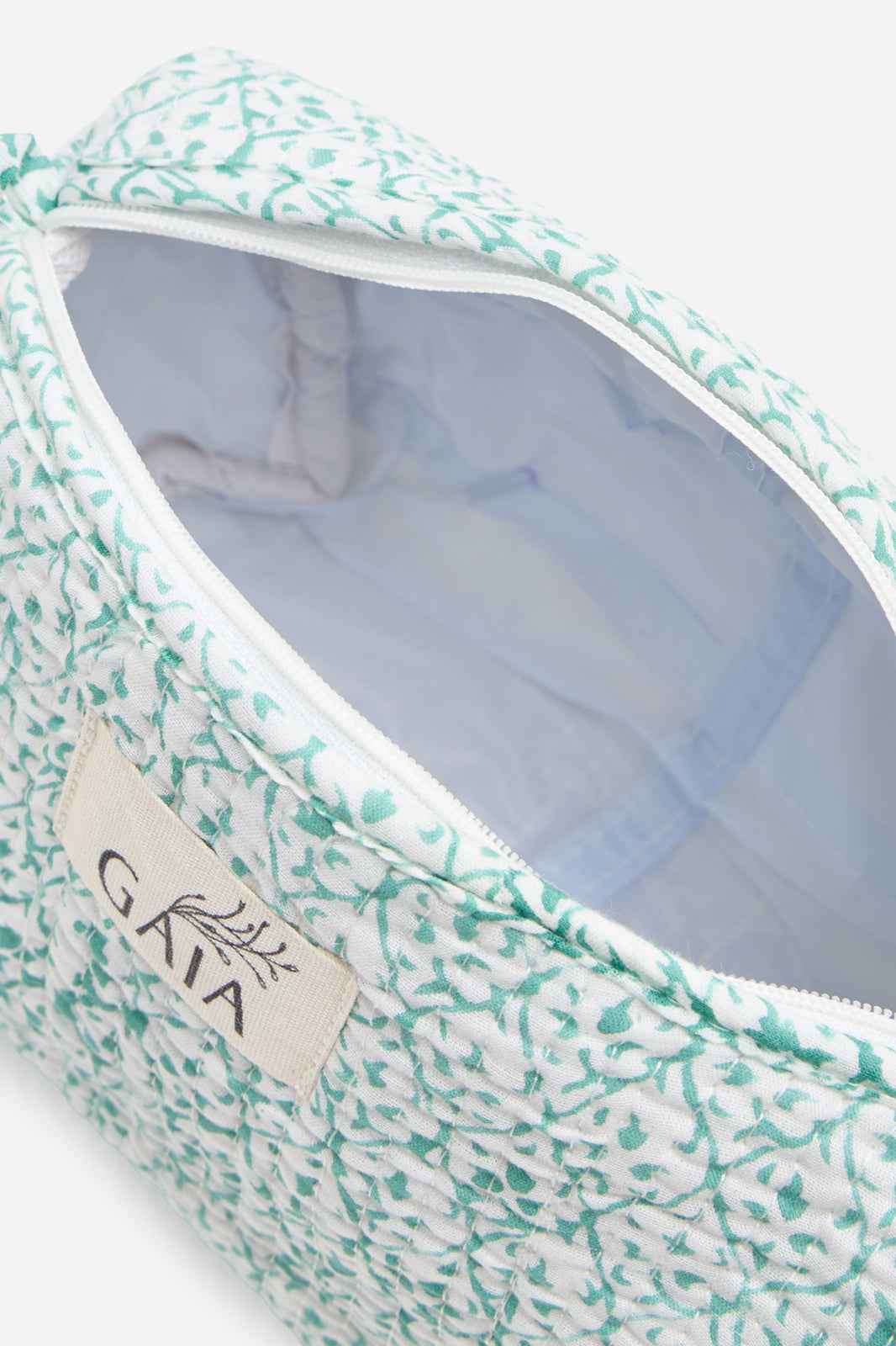 Cotton Quilted Cosmetic Pouch with Mint Floral Print & Travel Storage | Verdelle Lace