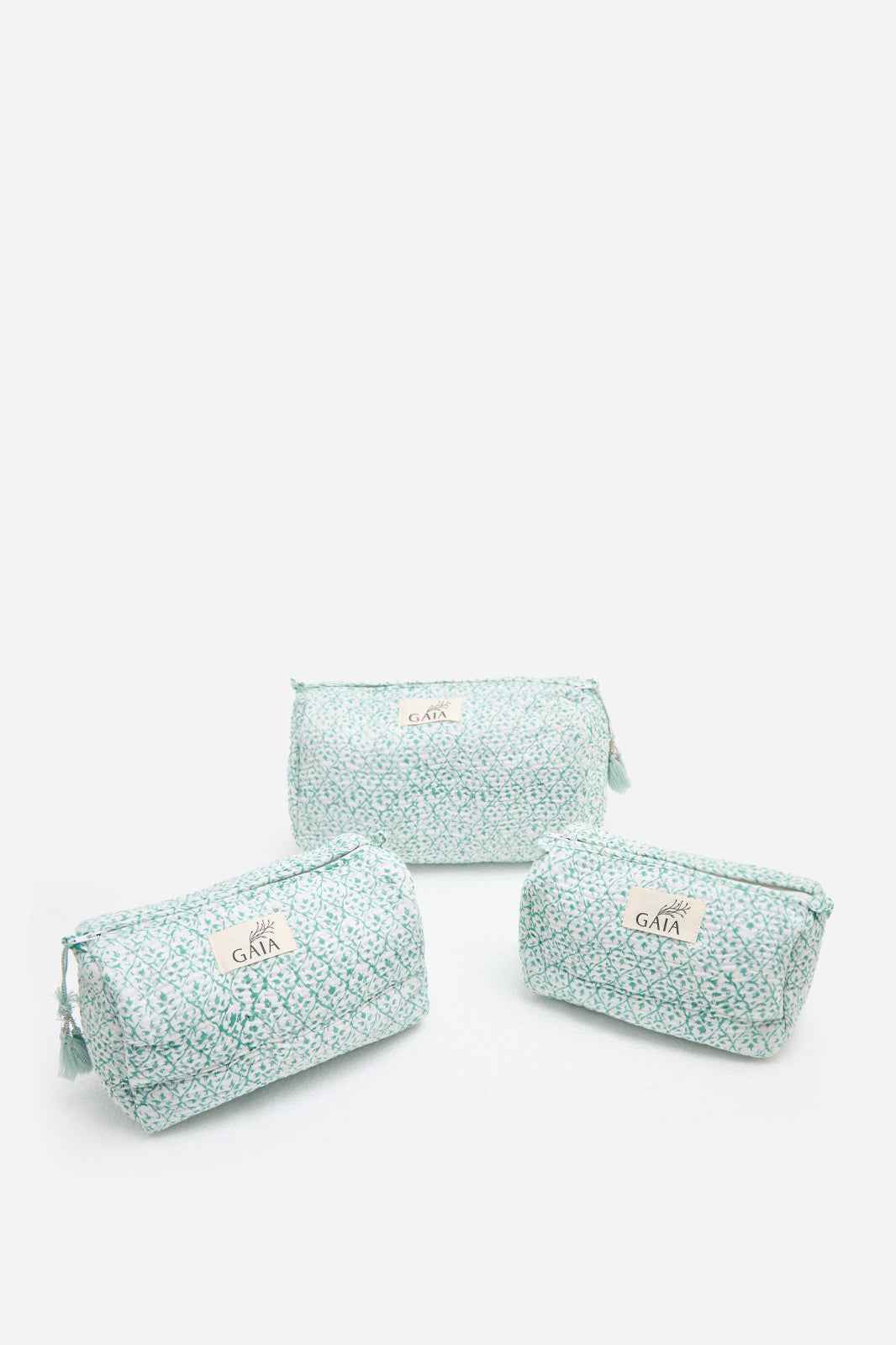 Cotton Quilted Cosmetic Pouch with Mint Floral Print & Travel Storage | Verdelle Lace