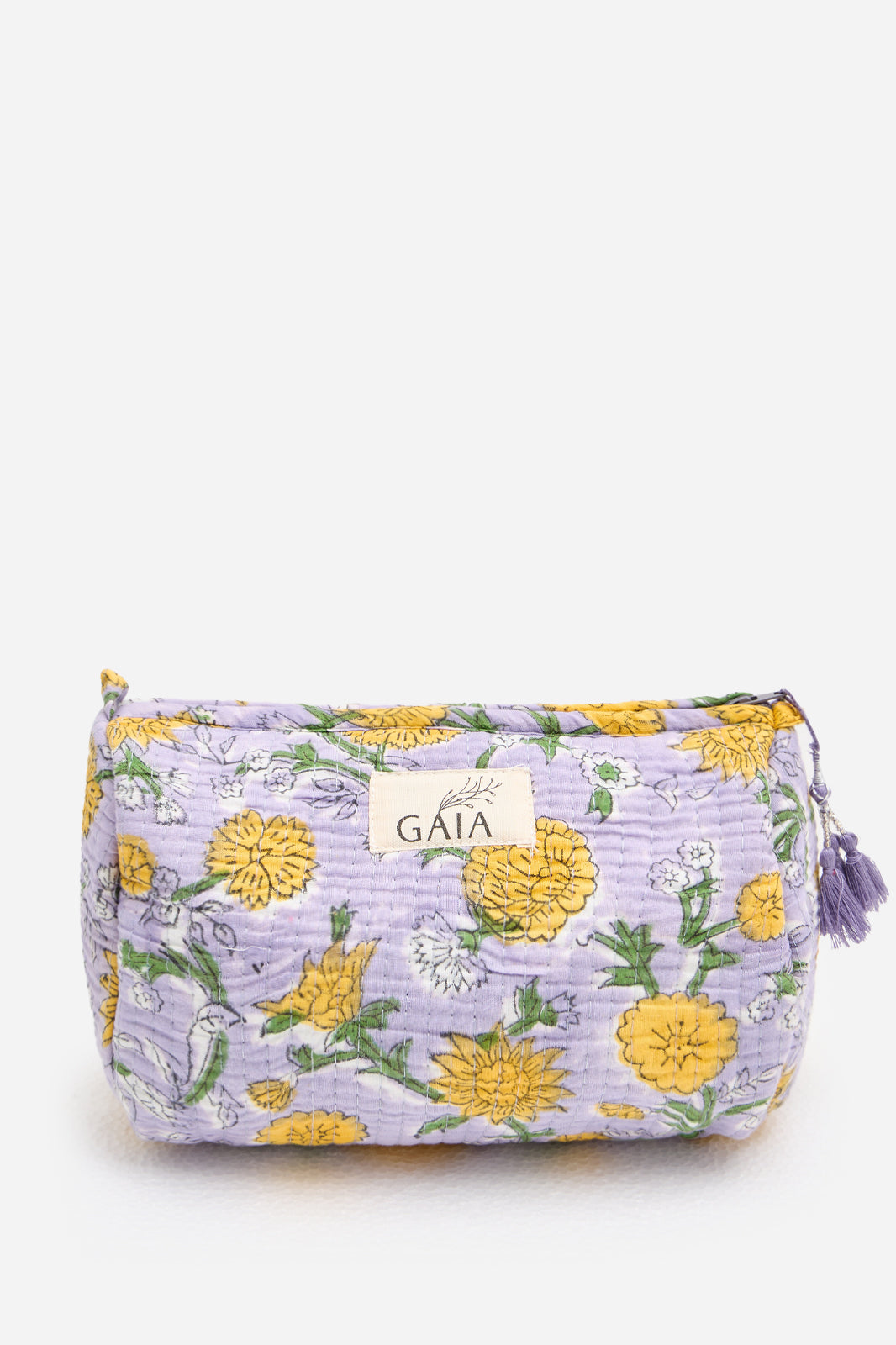 Cotton Floral Quilted Cosmetic Pouch with Yellow Blossom Print & Travel Storage | Marivelle Grove